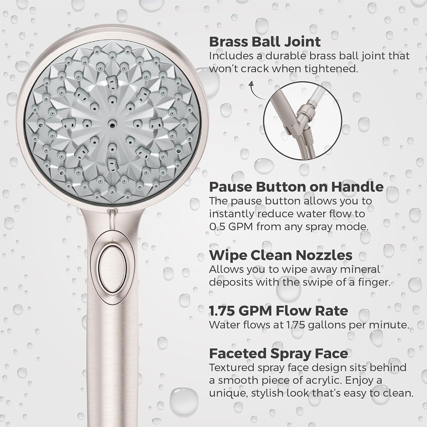 HydroFuse Brushed Nickel 6-Function Handheld Shower Head