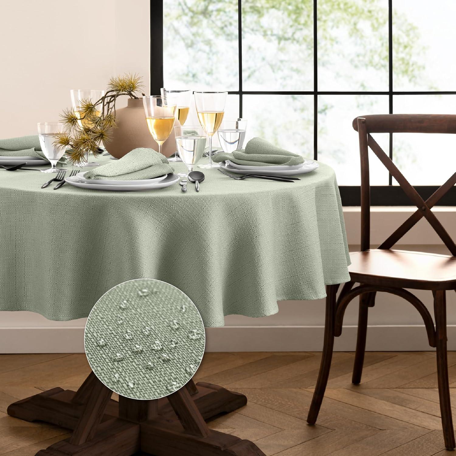 Laurel Solid Texture Water and Stain Resistant Tablecloth - 90" Round - Sage - Elrene Home Fashions
