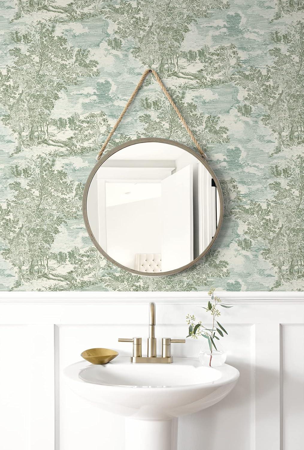 Willow Green Self-Adhesive Scenic Toile Wallpaper