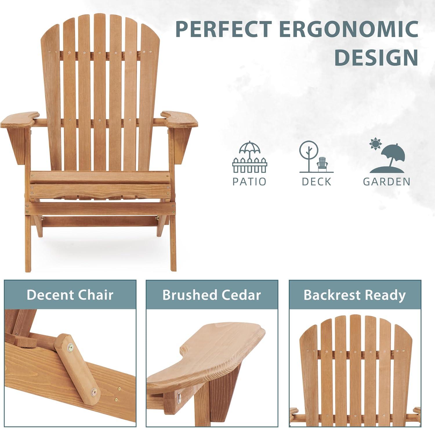 CLEARANCE! Wooden Outdoor Folding Adirondack Chair Set of 2 Wood Lounge Patio Chair for Garden,Garden, Lawn, Backyard, Deck, Pool Side, Fire Pit,Half Assembled,