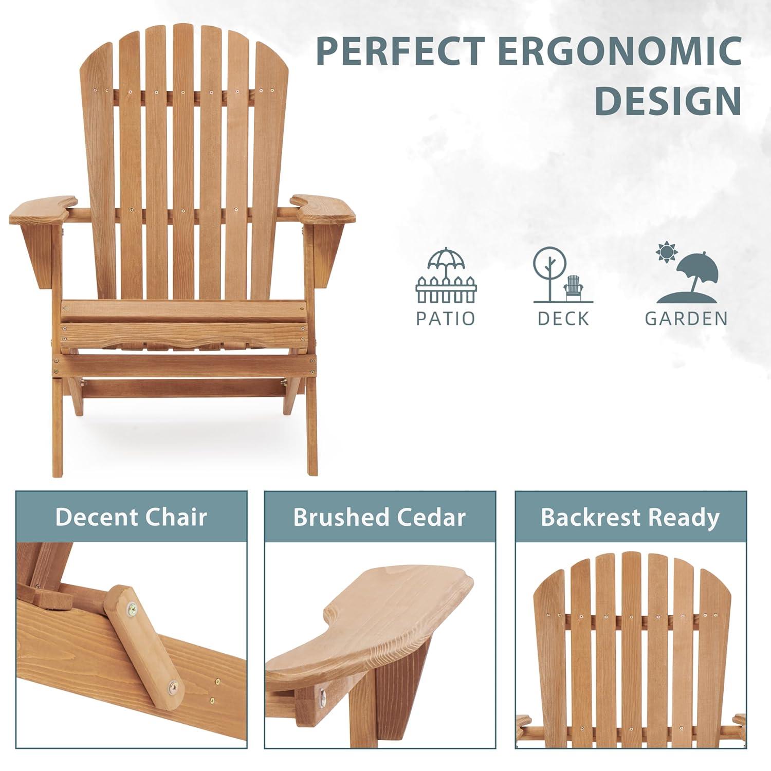 CLEARANCE! Wooden Outdoor Folding Adirondack Chair Set of 2 Wood Lounge Patio Chair for Garden,Garden, Lawn, Backyard, Deck, Pool Side, Fire Pit,Half Assembled,
