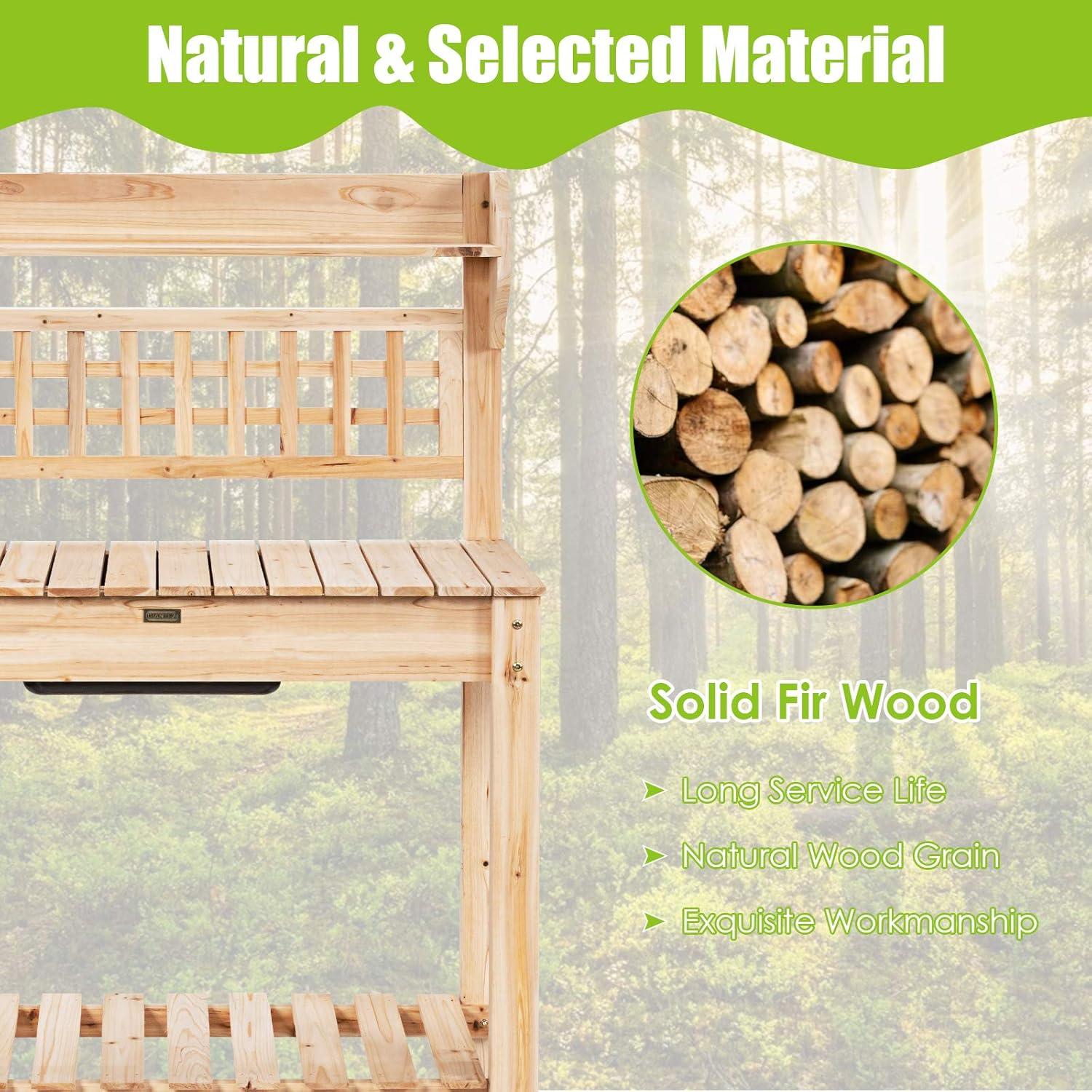 Costway Garden Potting Bench Workstation Table w/Sliding Tabletop Sink Shelves