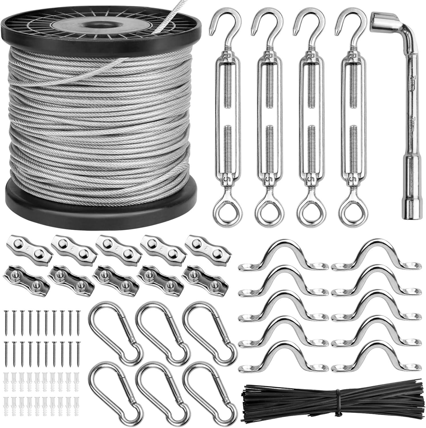 182ft Stainless Steel Outdoor String Light Hanging Kit with Turnbuckles and Hooks