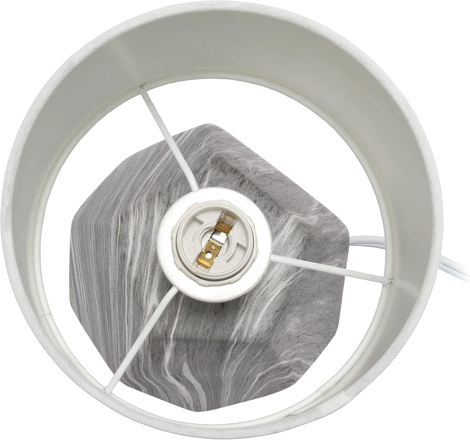 Simple Designs Round Prism Mini Table Lamp with Matching Fabric Shade Gray/White : Ceramic Base, ETL Listed, No Assembly Required