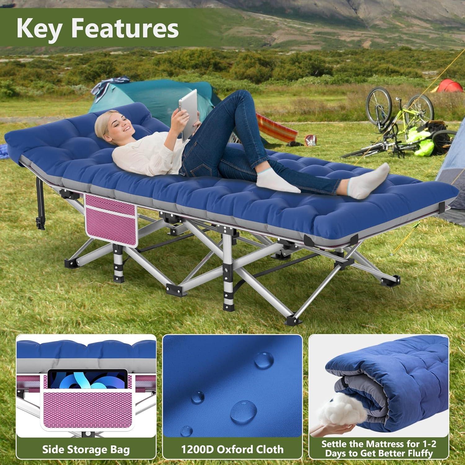 Suteck Folding Camping Cot Portable Outdoor Heavy Duty Sleeping Cot with Mattress and Carry Bag