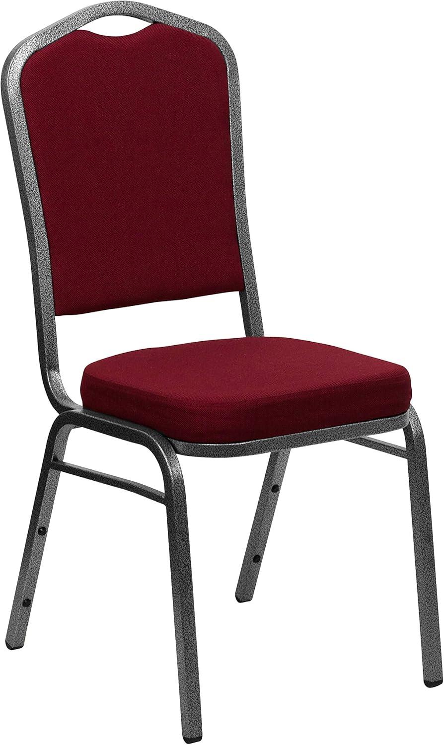 Flash Furniture 4 Pack HERCULES Series Crown Back Stacking Banquet Chair in Burgundy Fabric - Silver Vein Frame