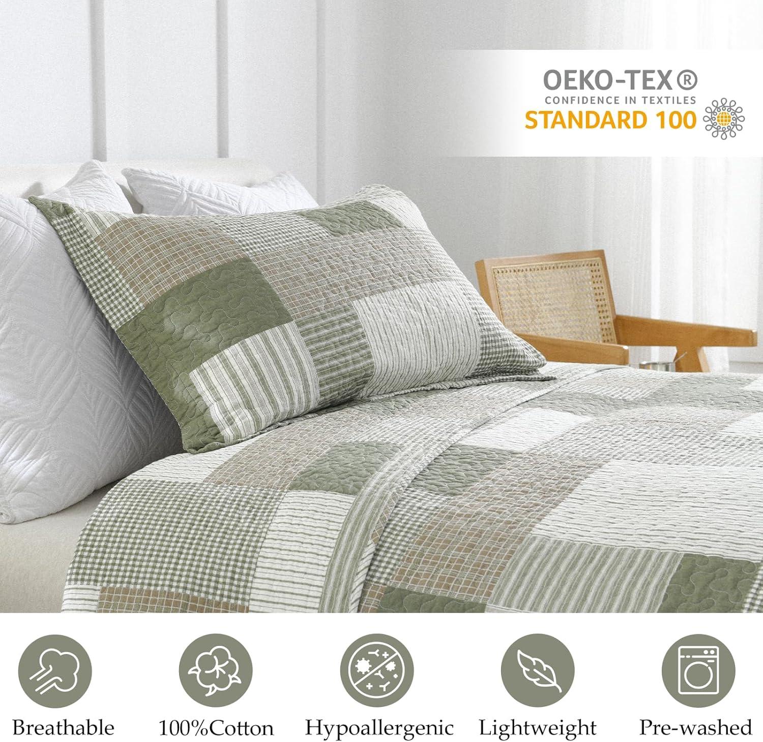 Y-PLWOMEN 100% Cotton Quilt King Size - Plaid Quilt Farmhouse Lightweight Quilted Bedspread, King Comforter Set, Soft Bed Spread for King Bed with Pillow Shams