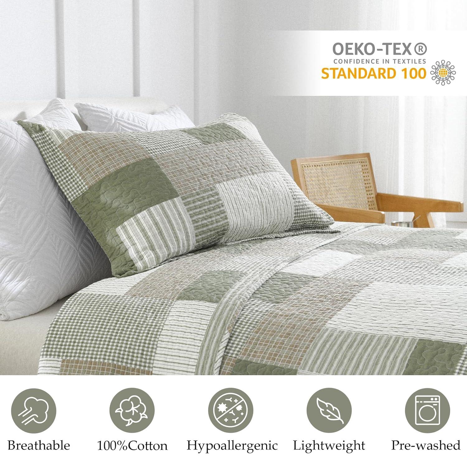 Y-PLWOMEN 100% Cotton Quilt King Size - Plaid Quilt Farmhouse Lightweight Quilted Bedspread, King Comforter Set, Soft Bed Spread for King Bed with Pillow Shams
