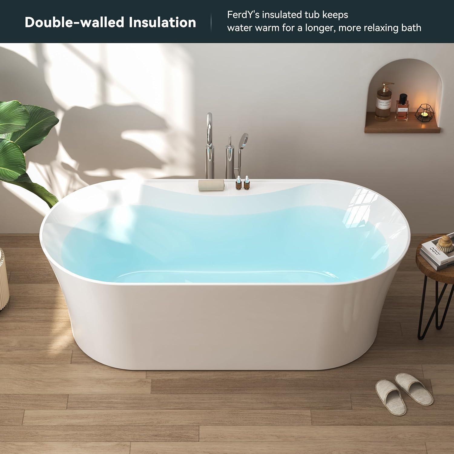 Bali Elite 67" x 30" Freestanding Soaking Acrylic Bathtub with Brushed Nickel Drain