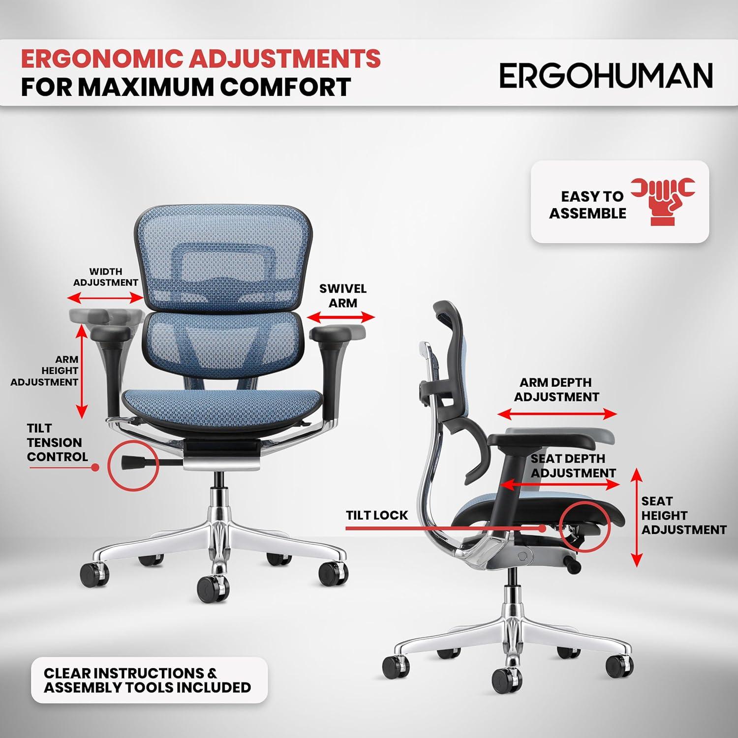 Eurotech Seating Ergohuman Mesh Managers Chair, Mid Back, Blue