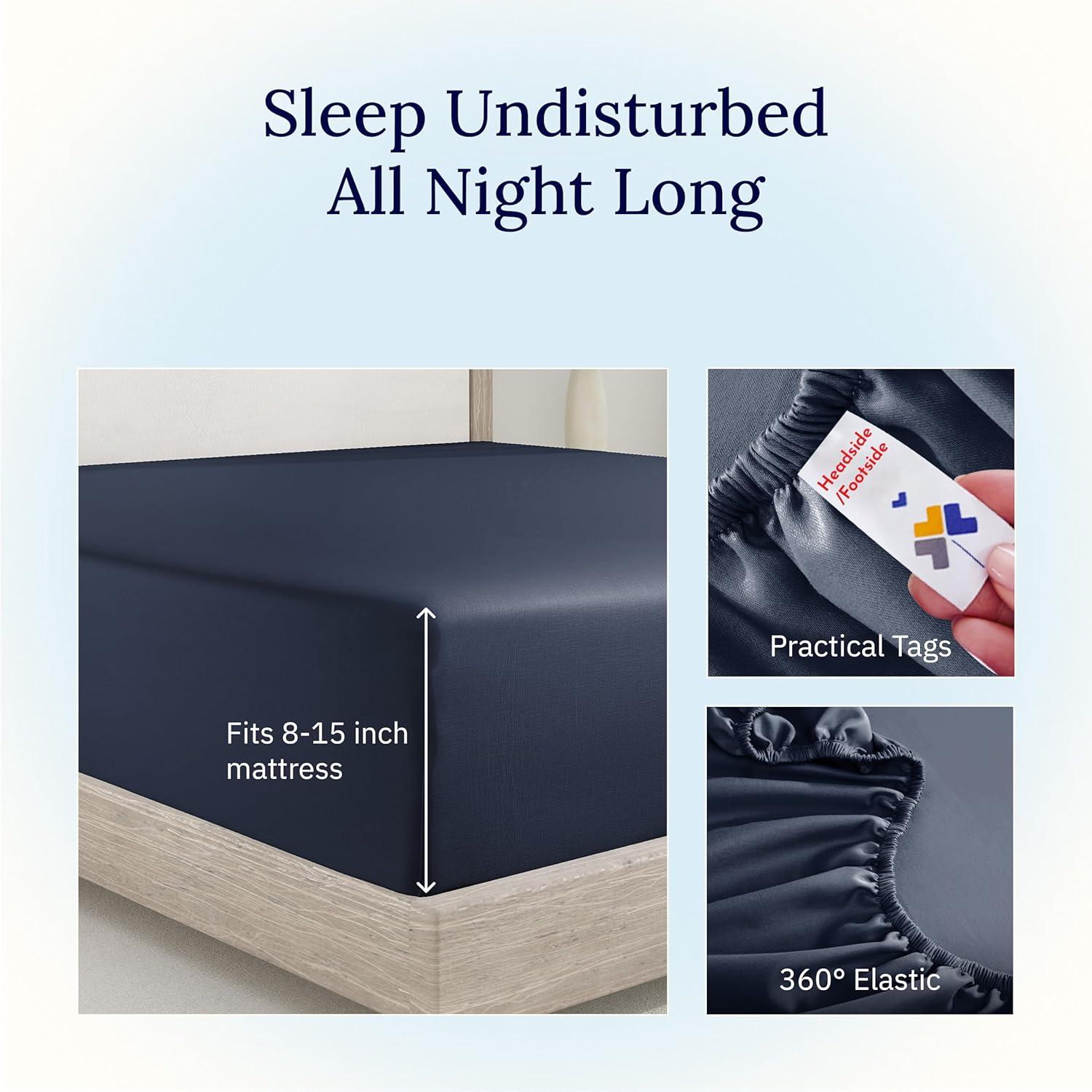 400 Thread Count 100% Cotton Fitted Sheet - California Design Den - Indigo Dusty Blue, Twin