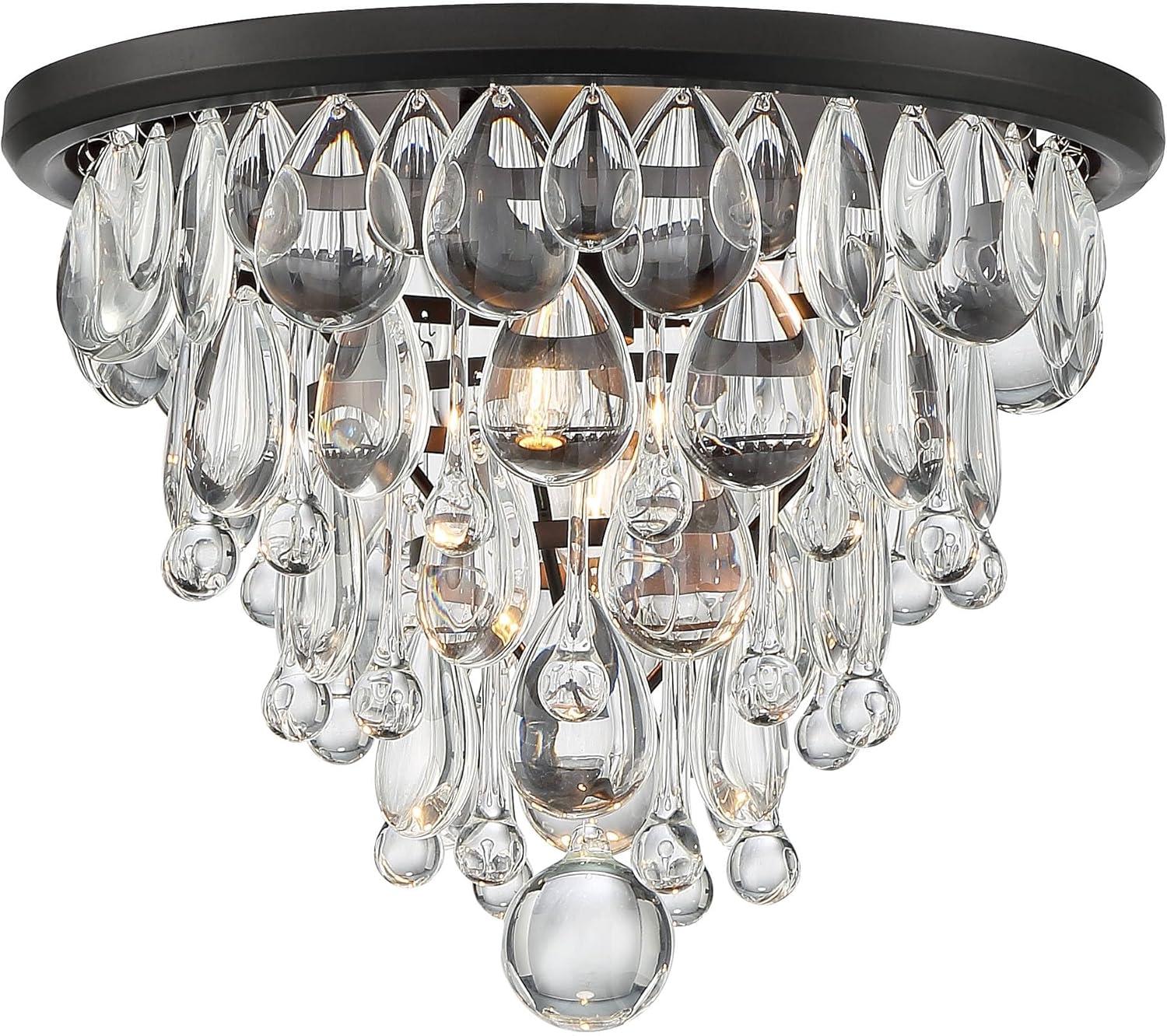 Elegant Modern 17" Bronze Crystal Drop Flush Mount Ceiling Light