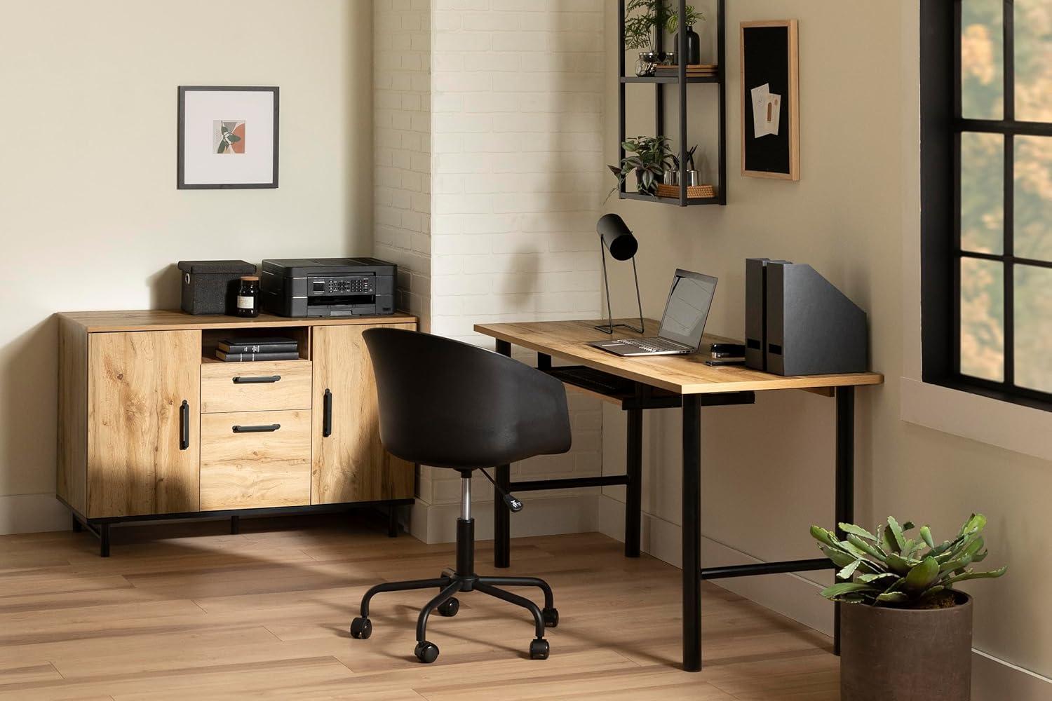 Nordik Oak Brown Desk with Keyboard Tray and Metal Legs