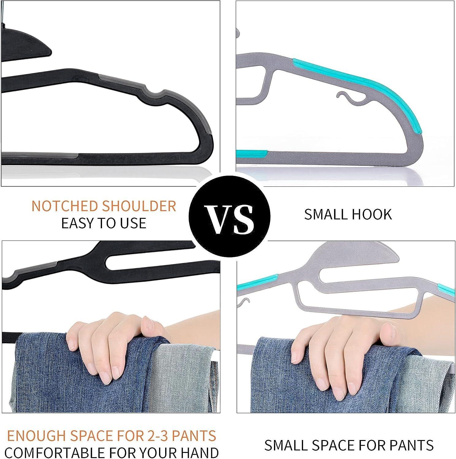 50PK Coat Hangers Non Slip - Space Saving Plastic Clothes Hangers, Slim Pant Hangers, U-Slide, Heavy Duty, 360°Swivel Hook, White