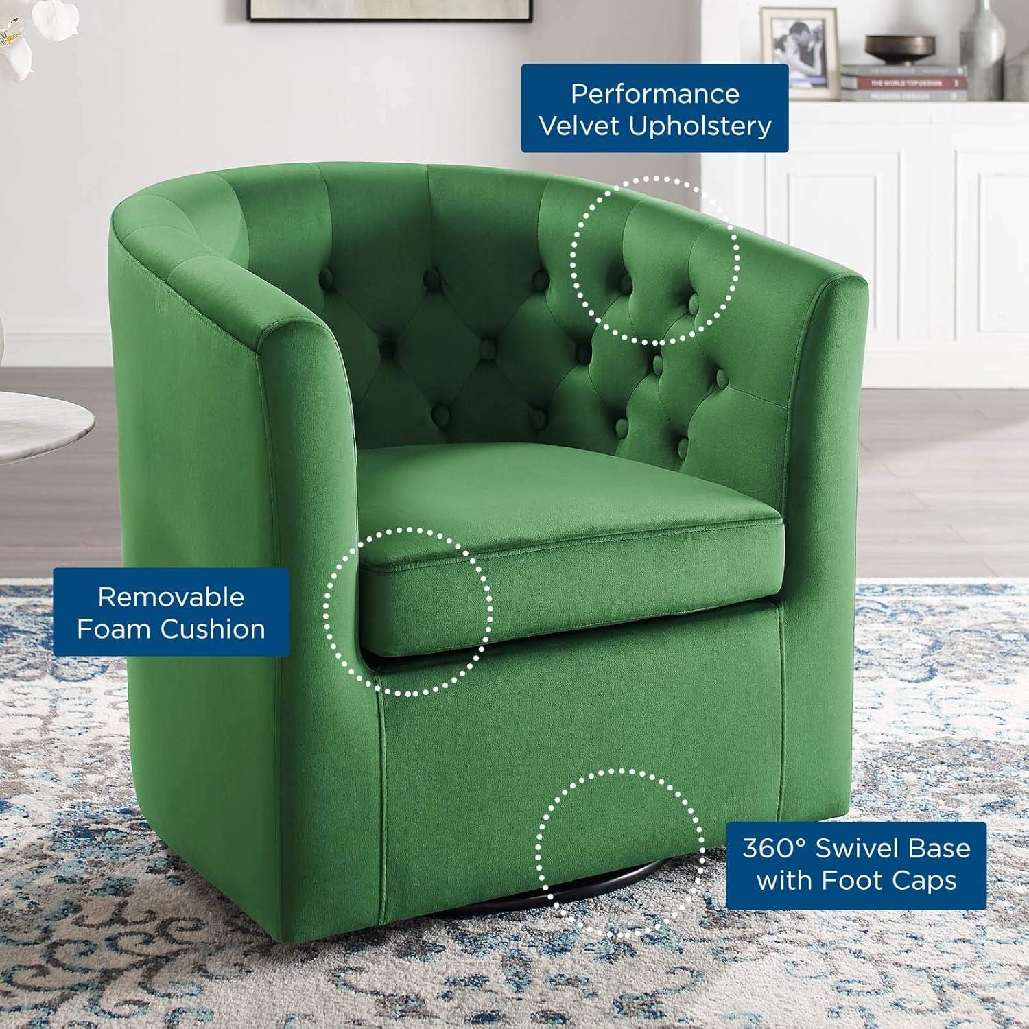 Modway Prospect Tufted Performance Velvet Swivel Armchair Emerald : Luxurious Upholstered Accent Chair with Wood Frame