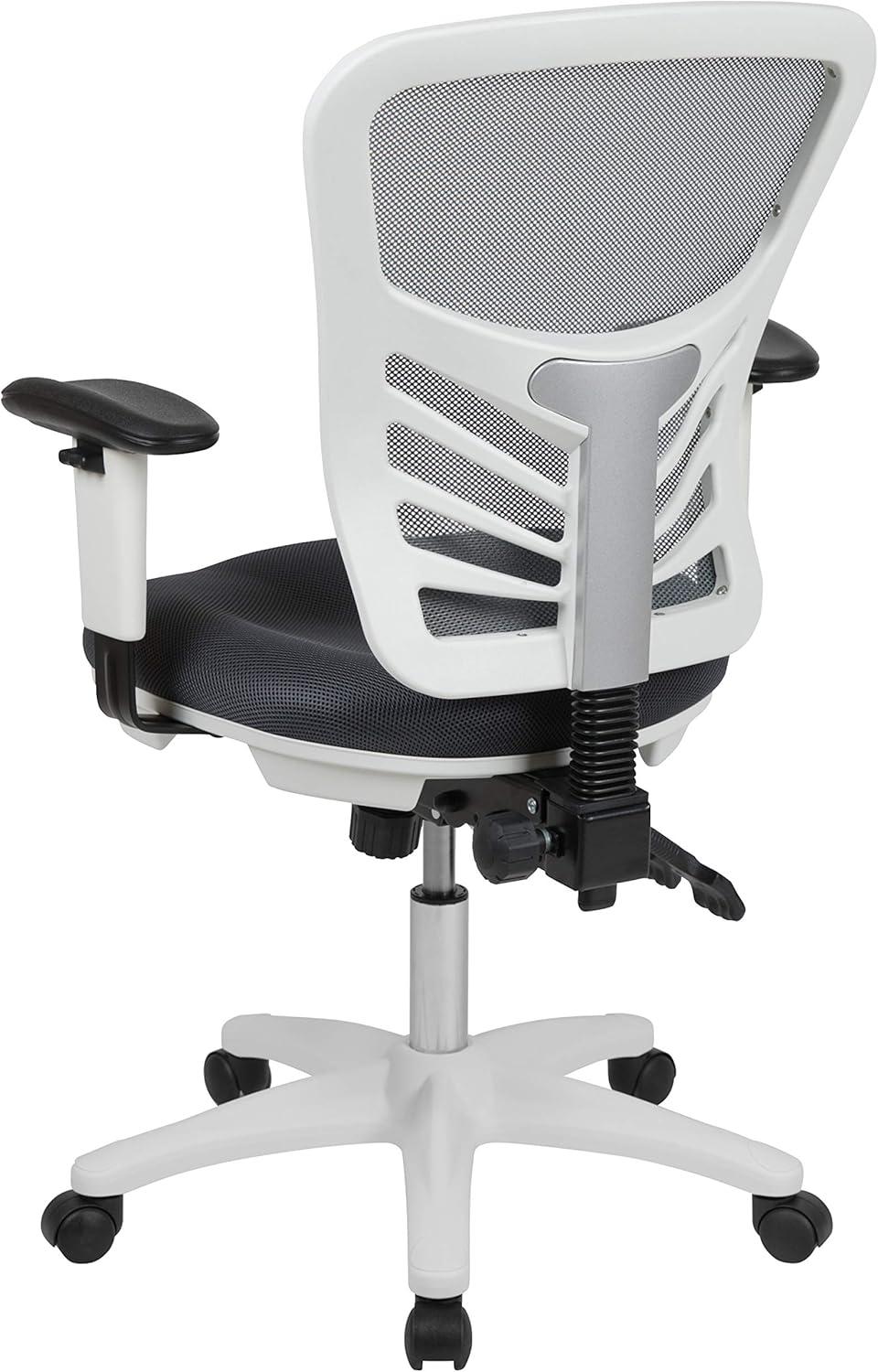 Flash Furniture Mid-Back Dark Gray Mesh Multifunction Executive Swivel Ergonomic Office Chair with Adjustable Arms and White Frame