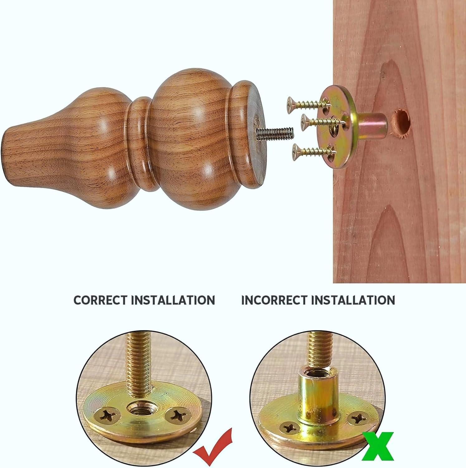 Wood Furniture Legs-Round Couch Legs, Sofa Legs Set of 4,Couch Legs Replacement,for Chair Legs Dresser Legs Cabinet Legs(6 inch Wood Color)