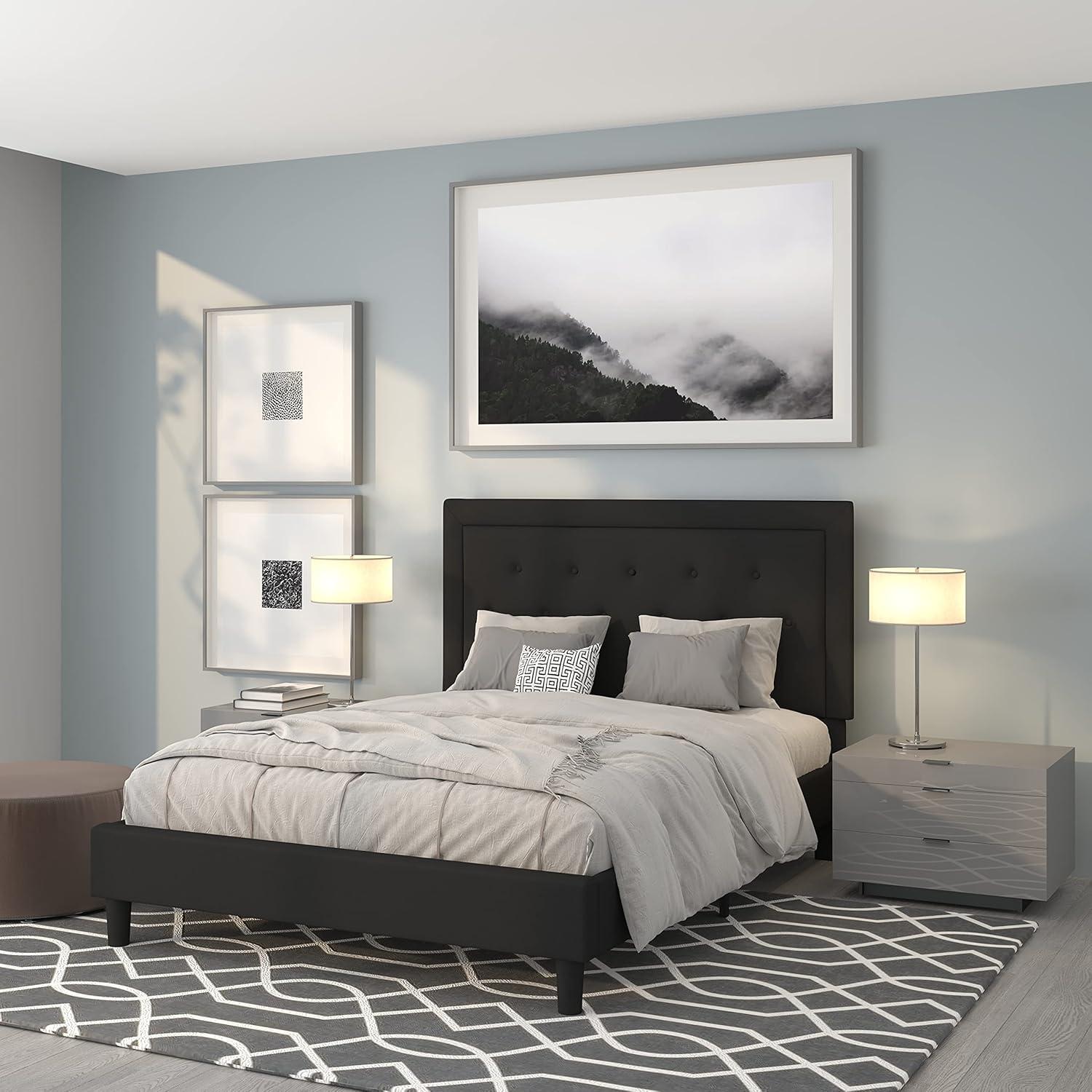 Flash Furniture Roxbury Queen Size Tufted Upholstered Platform Bed in Black Fabric