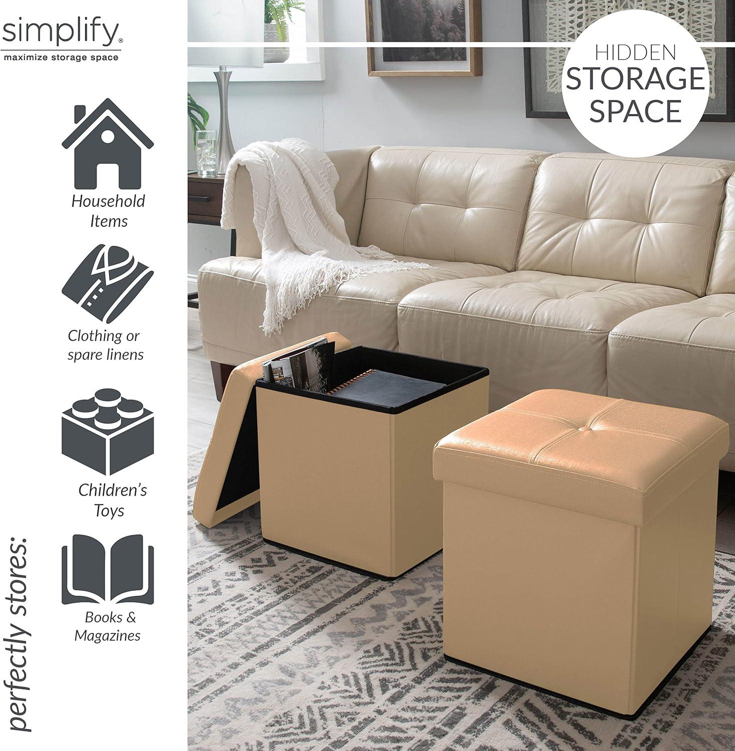 Elegant Gold Faux Leather Folding Storage Ottoman Cube