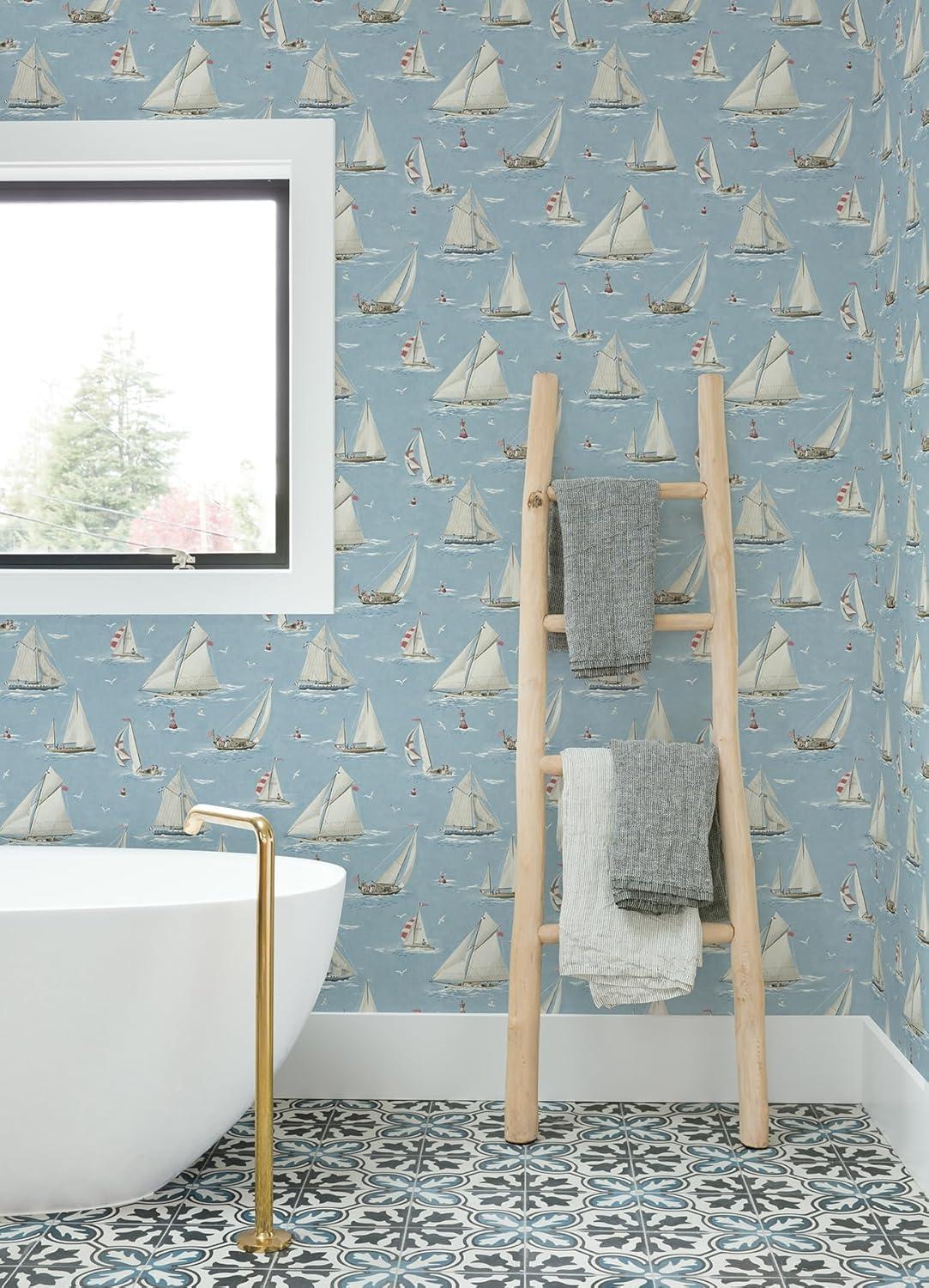 Chesapeake Leeward Light Blue Sailboat Wallpaper