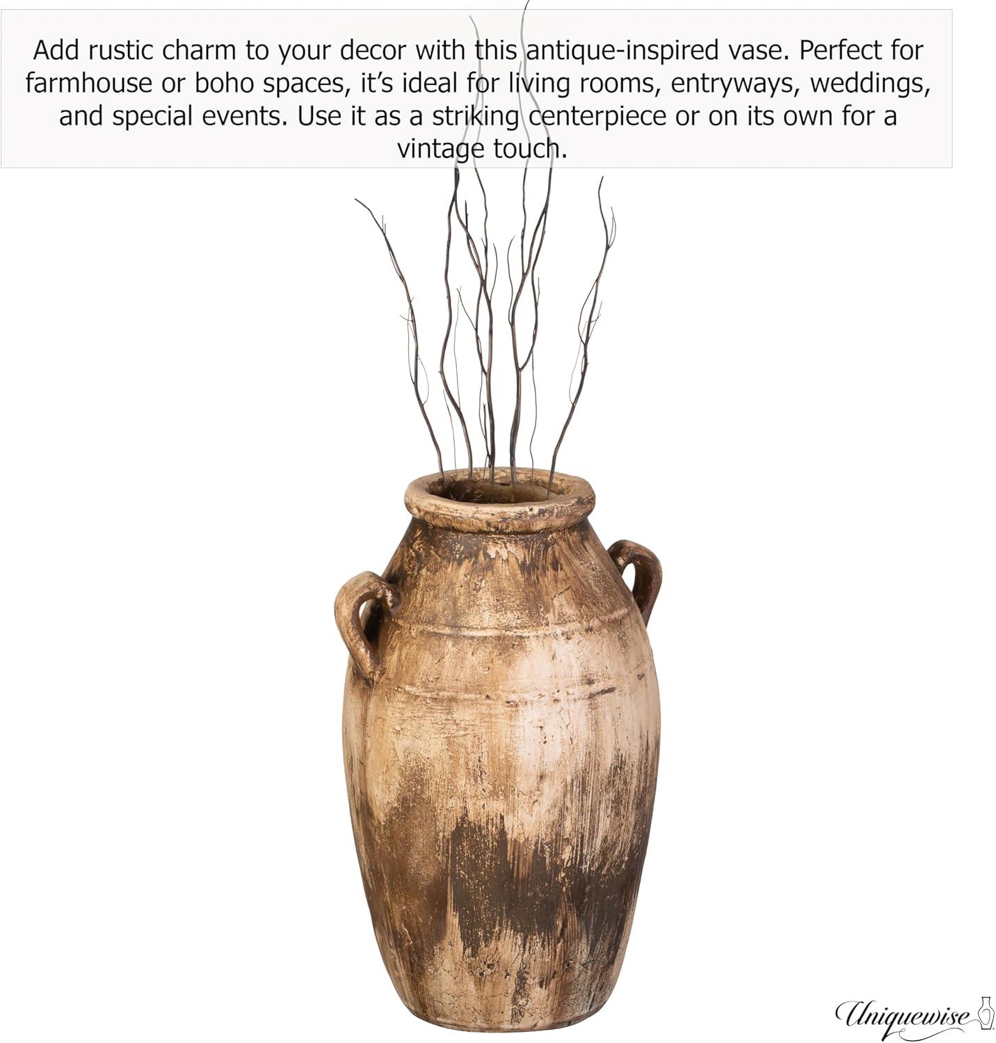 Uniquewise 23-Inch Brown Antique-Inspired Fiberglass Tall Floor Vase - Farmhouse Boho Decor for Living Rooms, Entryway Tables, and Wedding Tables