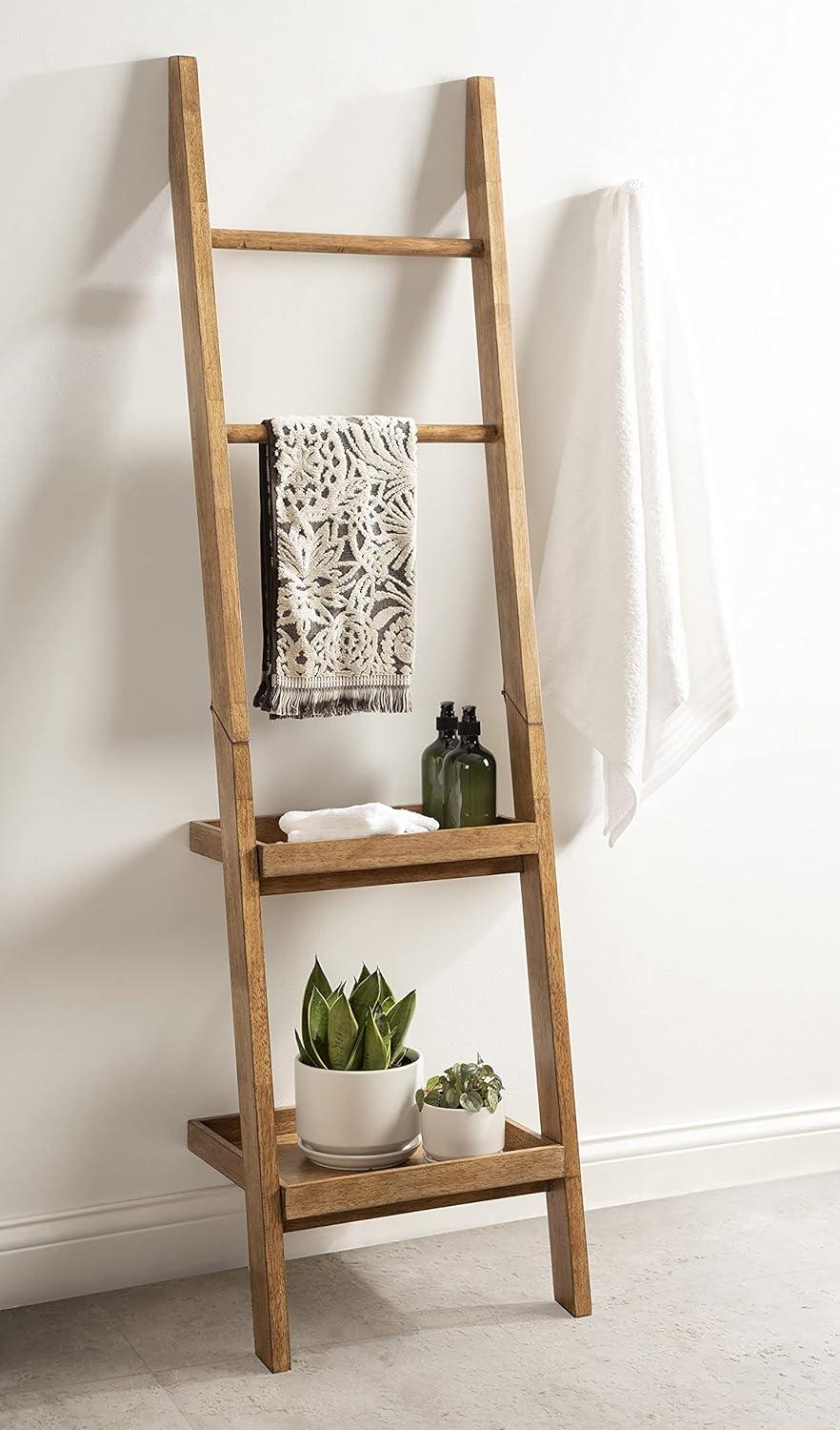 Kate & Laurel All Things Decor 18"x14"x58" Lowry Wood Ladder Shelf Rustic Brown  2-Tier Decorative Storage