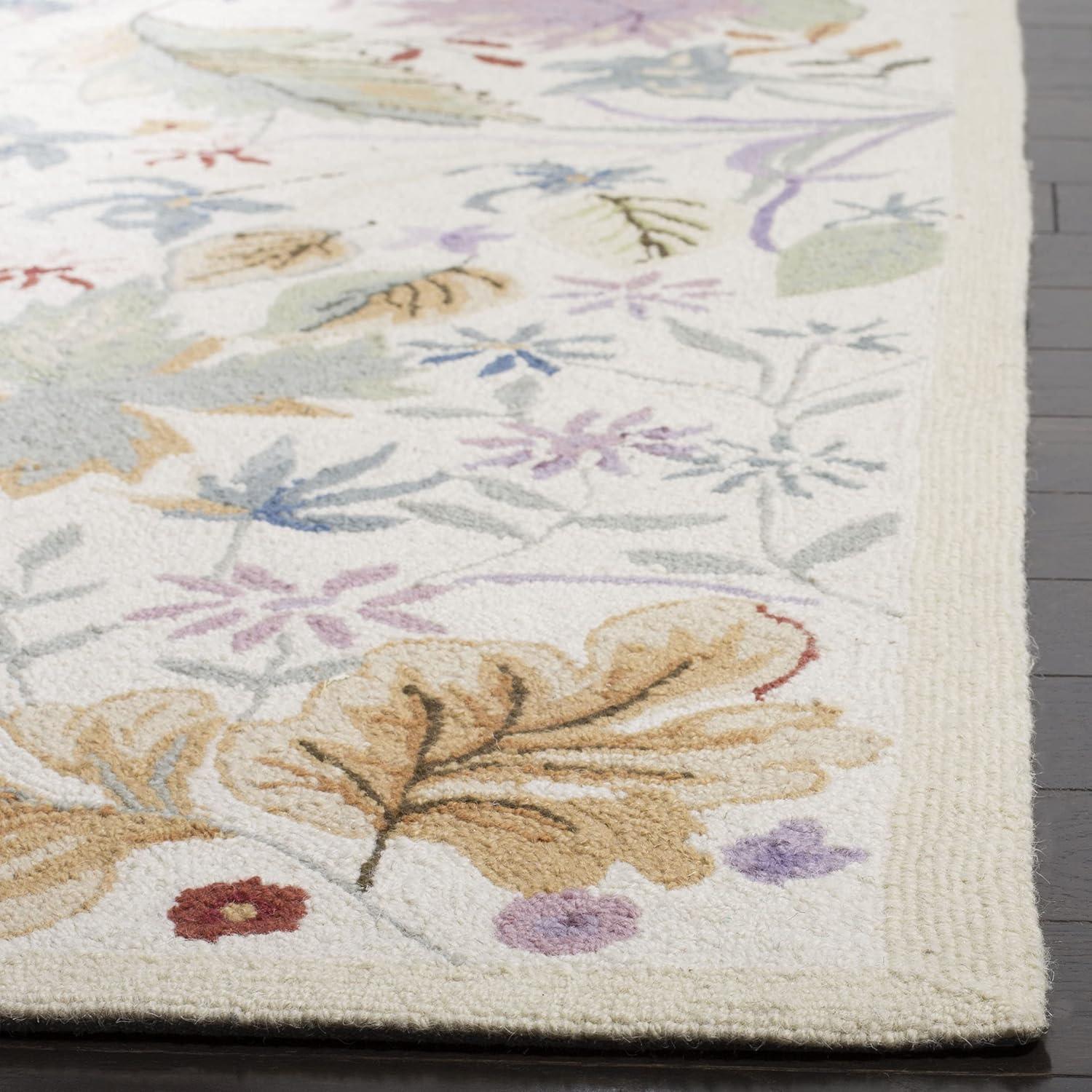 Ivory Floral Wool Hand-Hooked Runner Rug 2'6" x 8'