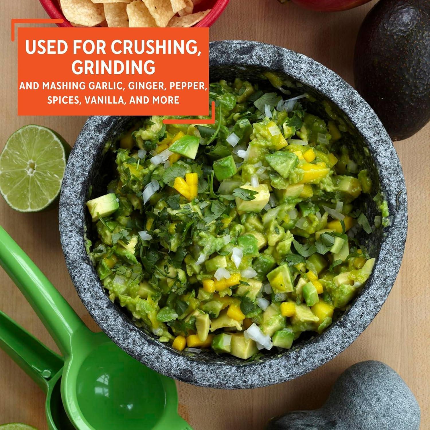 Imusa 6 inch Granite Heavy Duty Molcajete with Pestle for Grinding and Mashing 6.1" x 6.1" x 3.1", Gray