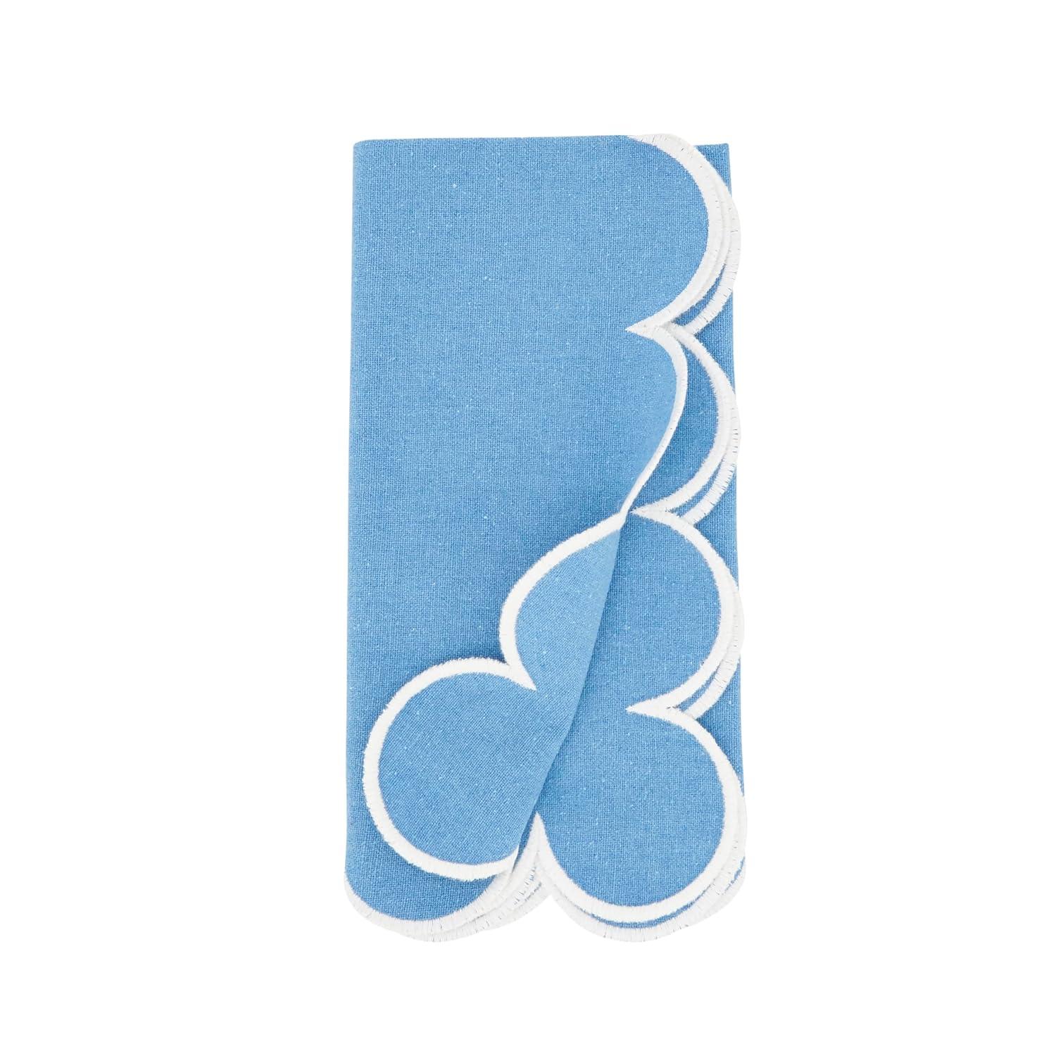 Saro Lifestyle Scalloped Hem Napkin (Set of 4), Blue, 20"x20"