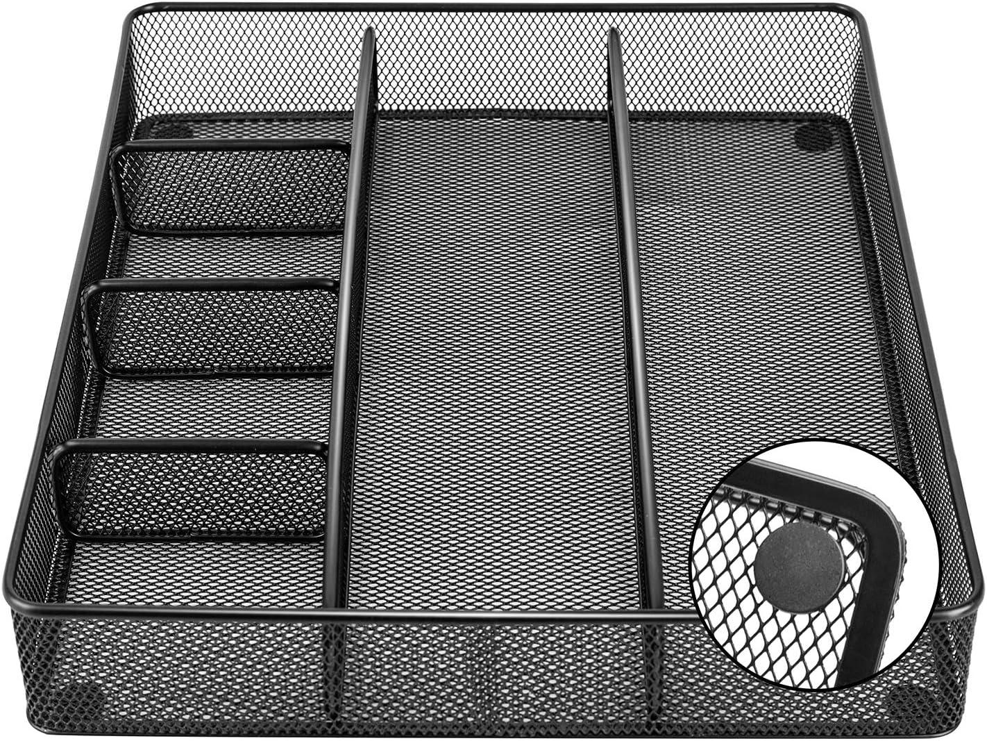 Black Metal Mesh 6-Compartment Desk Drawer Organizer