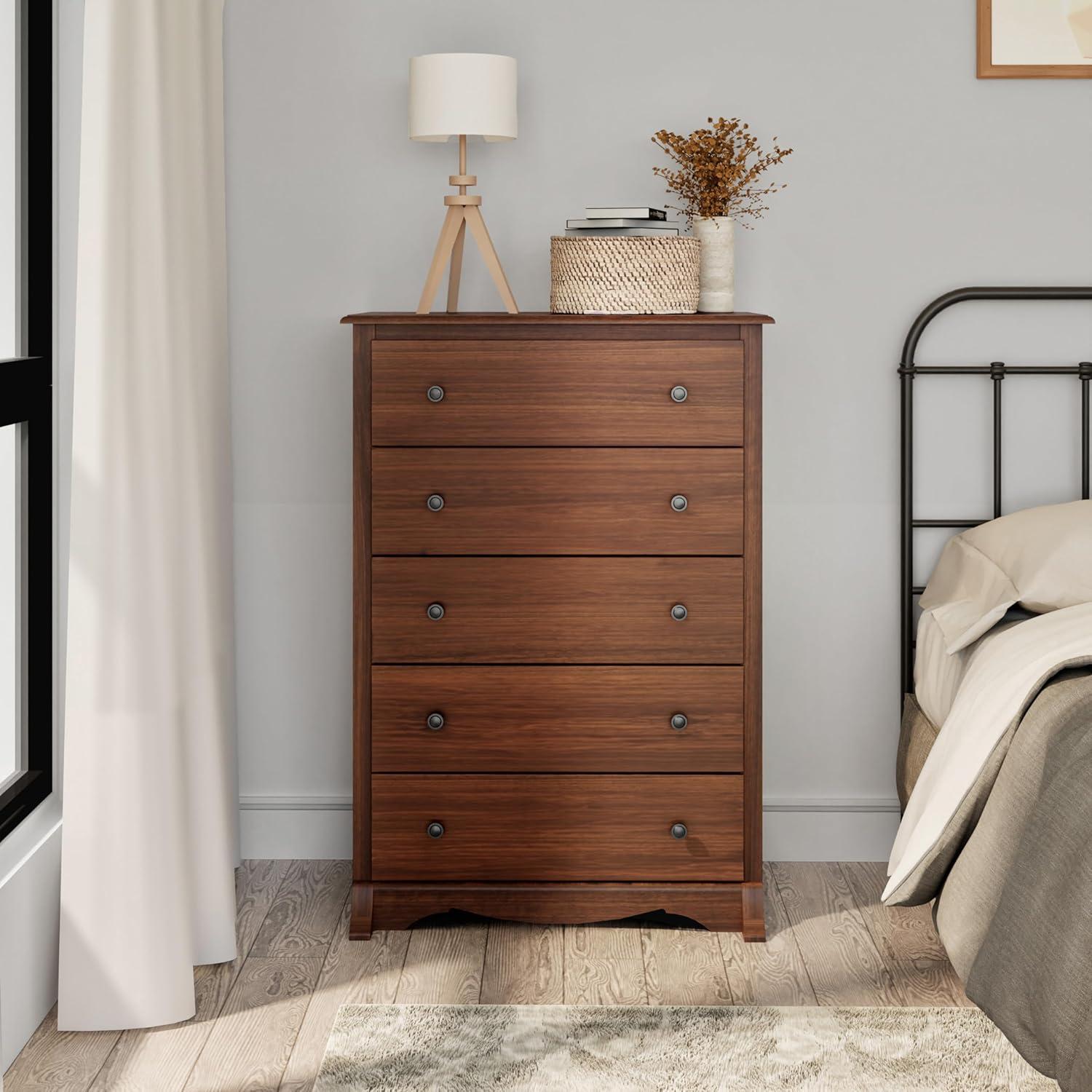 45.25" Monterey Vertical Dresser Cherry - Prepac: 5-Drawer Storage for Bedroom Space Savers