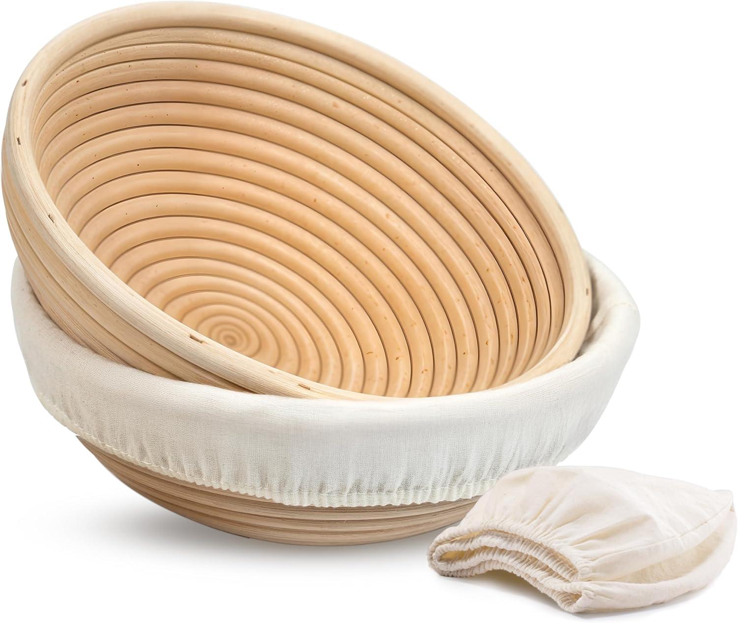 kook Kook 2-Piece 9-Inch Banneton Bread Proofing Basket Set with Linen Liners (Set of 2)