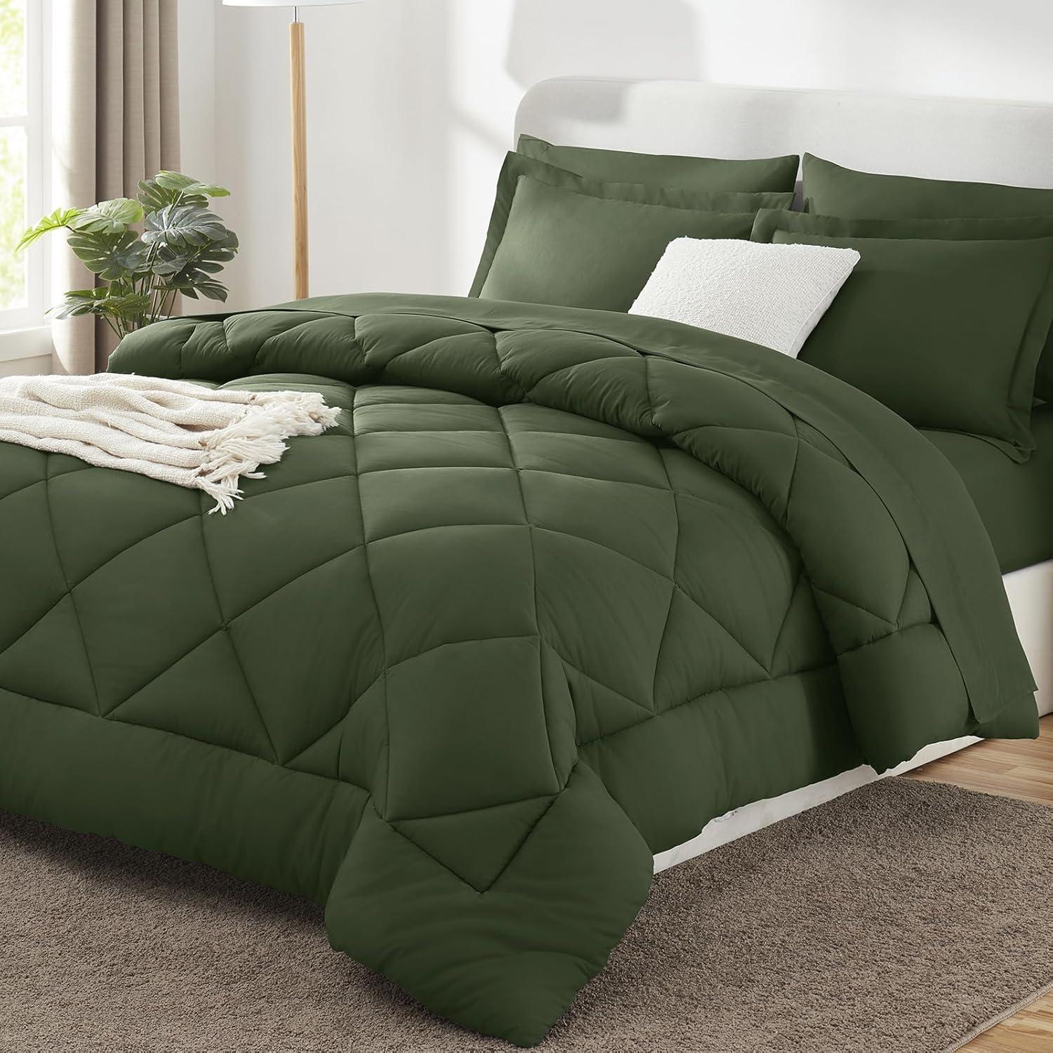 Sage Green Queen Microfiber Reversible Bed in a Bag Set