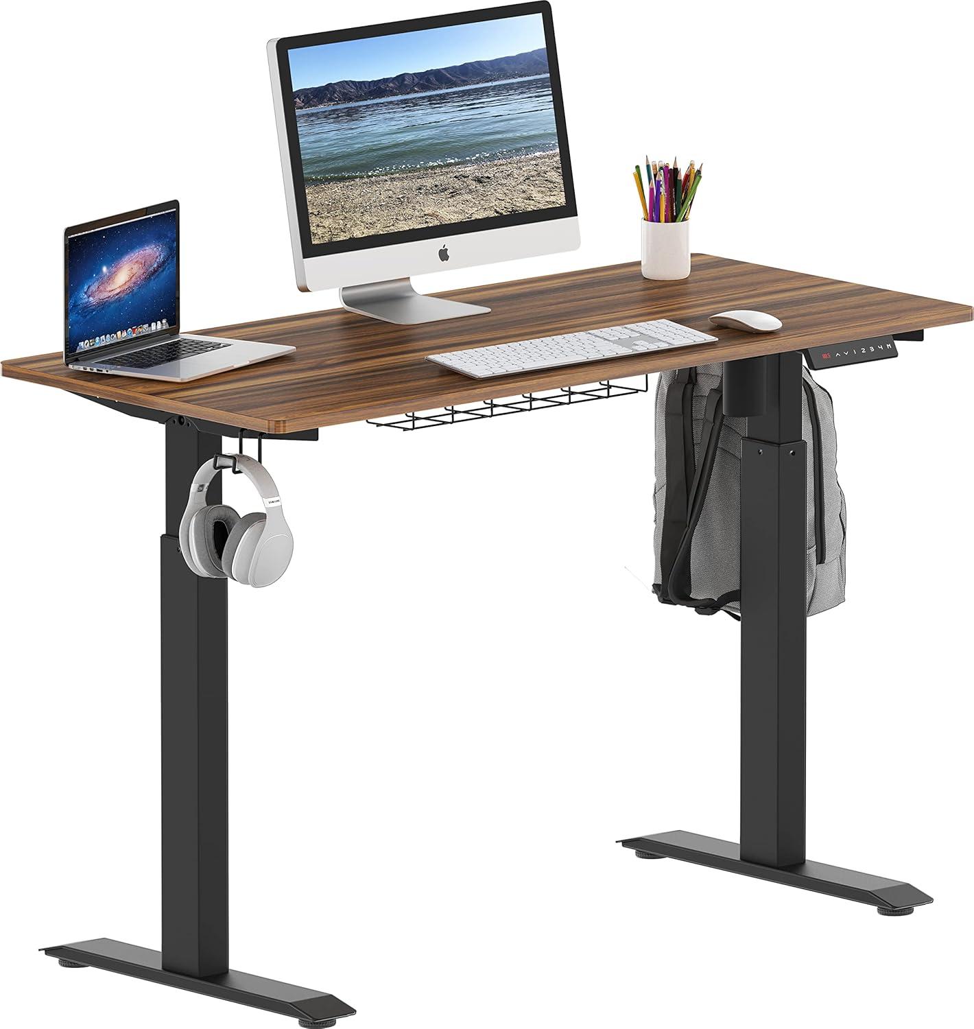 Walnut Adjustable Height Standing Desk with Black Frame