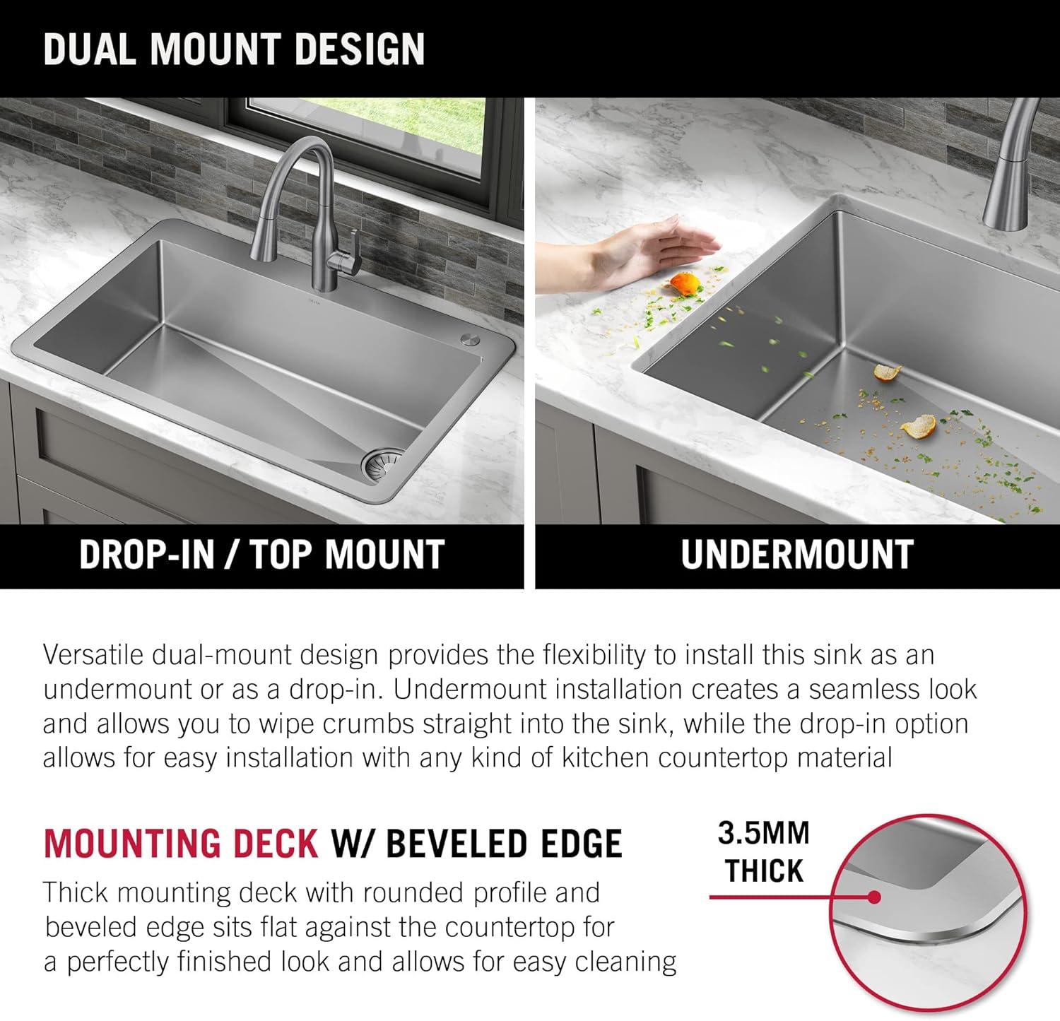 Delta Marca™ Drop-In Undermount Stainless Steel Single Bowl Kitchen Sink with Accessories