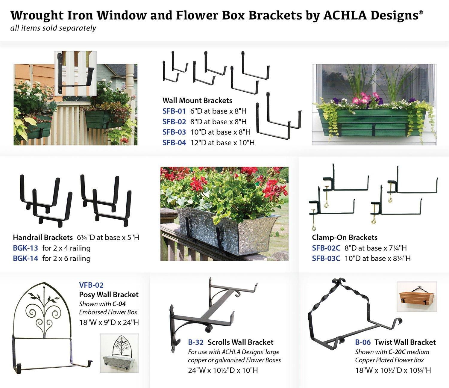 ACHLA Designs 8" x 6" Pair of Wall Mounted Steel Flower Box Brackets Black