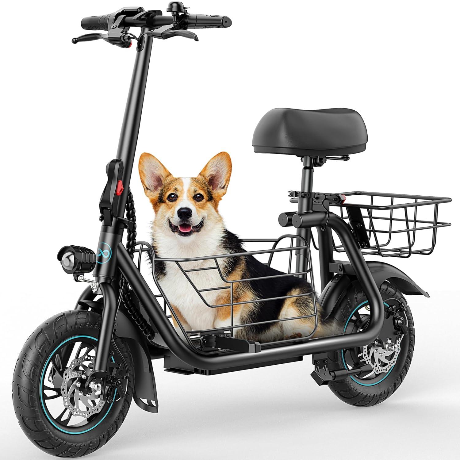 GYROOR Electric Scooter with Seat for Pets and Adults, 550W Powerful Motor 20miles Distance Max 18.6MPH Speed Spacious Storage Space LED Display, C1S