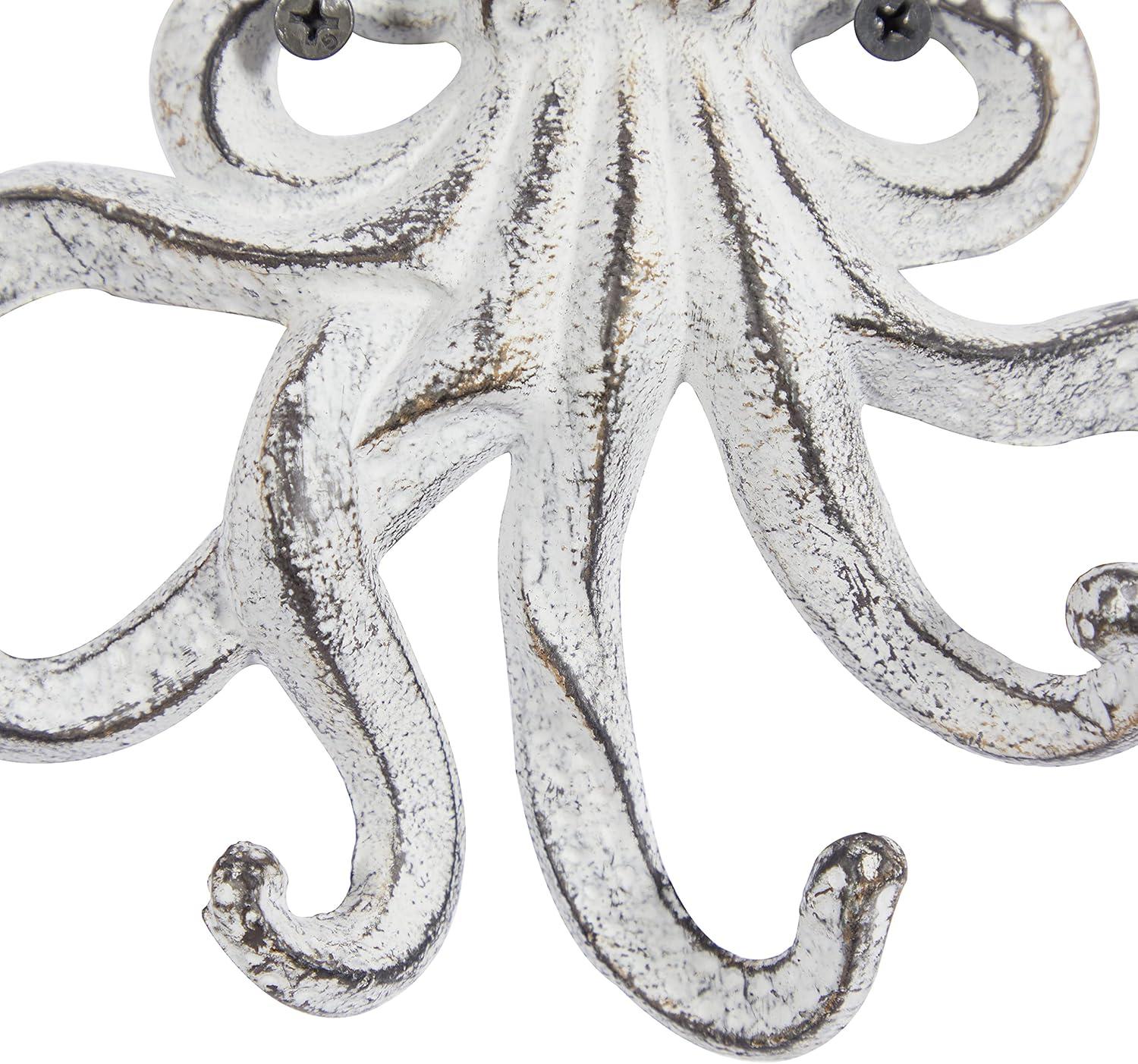 DecMode 8"W, 7"H Bronze Metal 6 Hangers Octopus Wall Hook, 2-Pieces