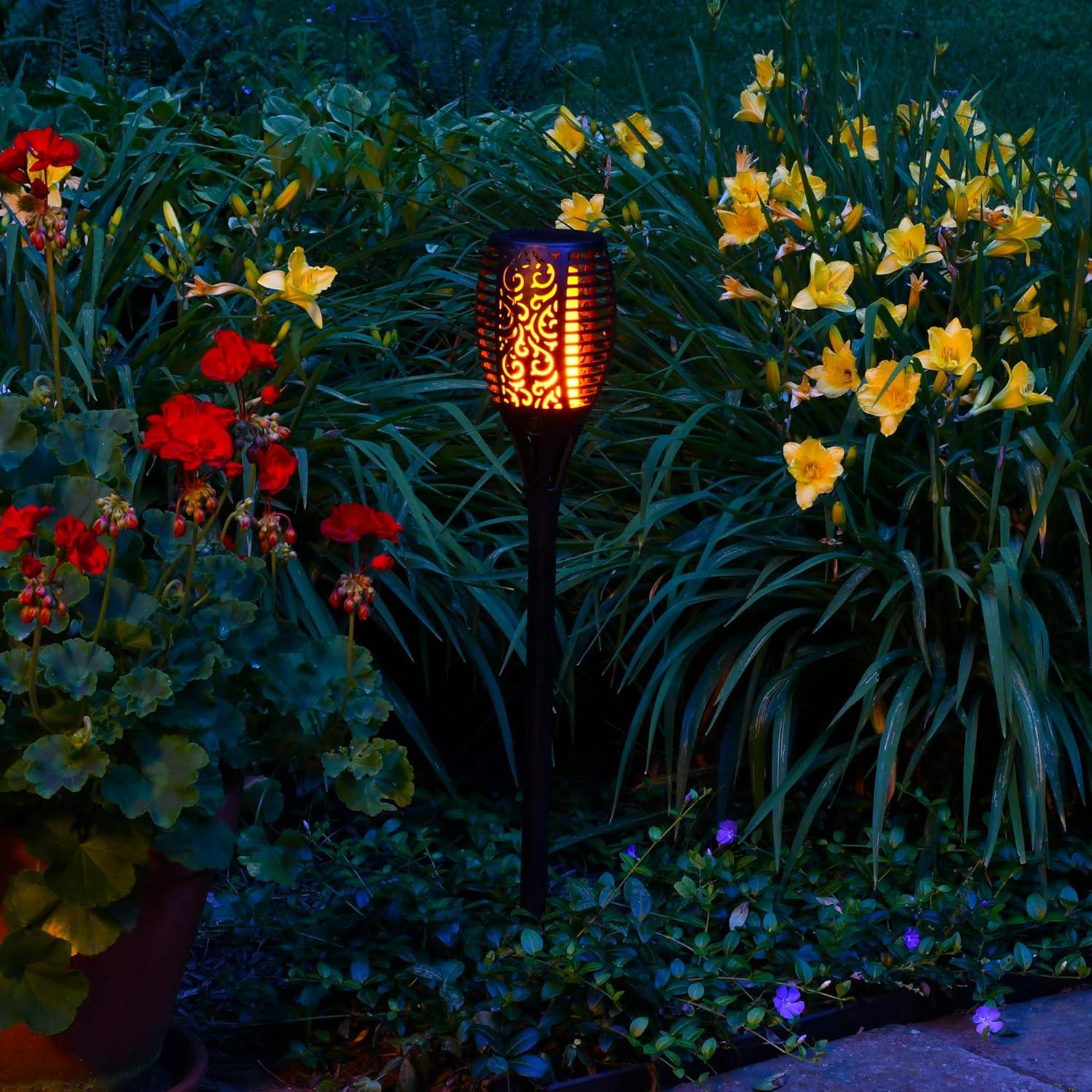 Solar Powered Black LED Pathway Torch with Flame Effect