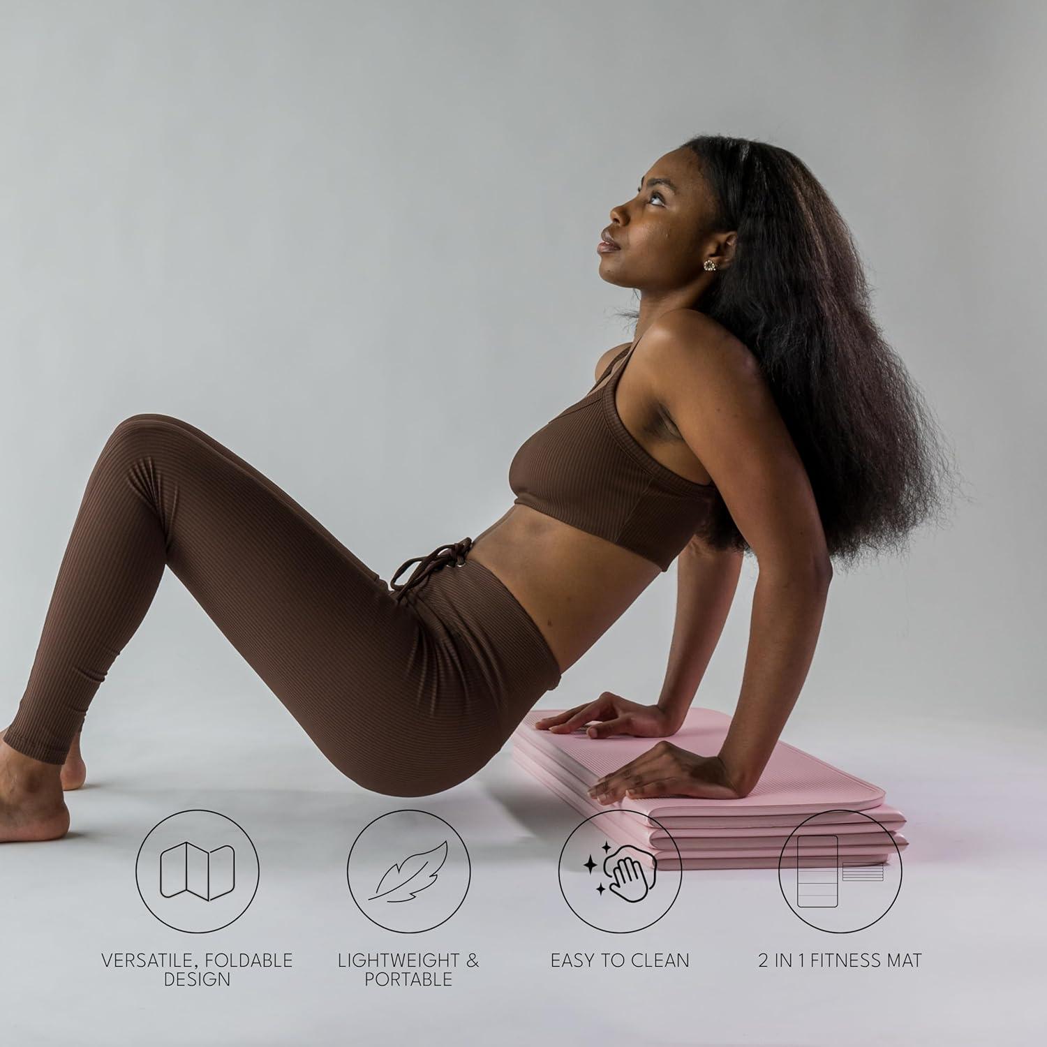 Foldable Pink PVC Yoga and Fitness Mat with Non-Slip Surface
