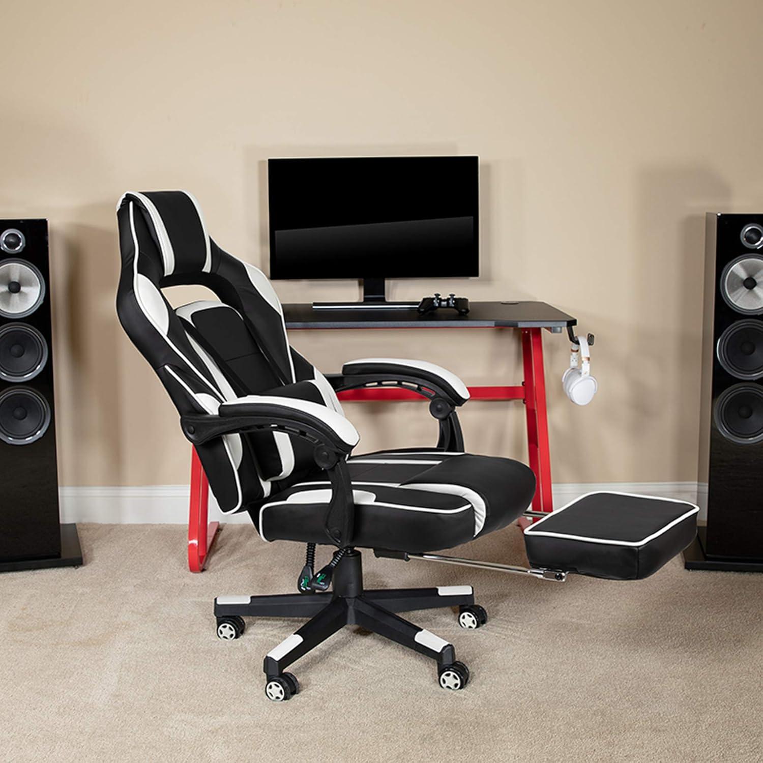 Flash Furniture X40 Gaming Chair Racing Ergonomic Computer Chair with Fully Reclining Back/Arms, Slide-Out Footrest, Massaging Lumbar