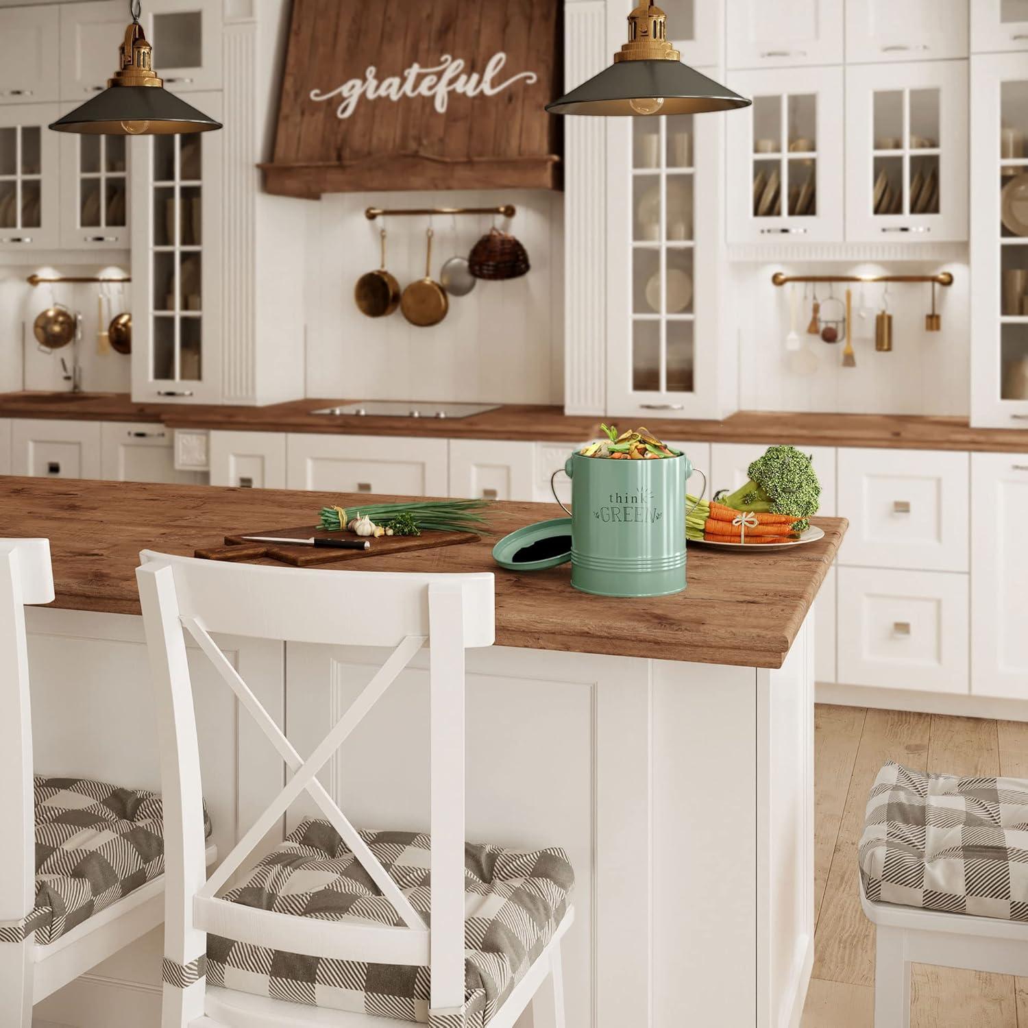 Barnyard Designs Kitchen Compost Bin Kitchen Counter Indoor Compost Bin, Countertop Compost Bin with Lid, Composting Bin Food Waste Composter Bin Cycler Bucket with Filter, 1.2 Gallon 7”x9.5”, Mint