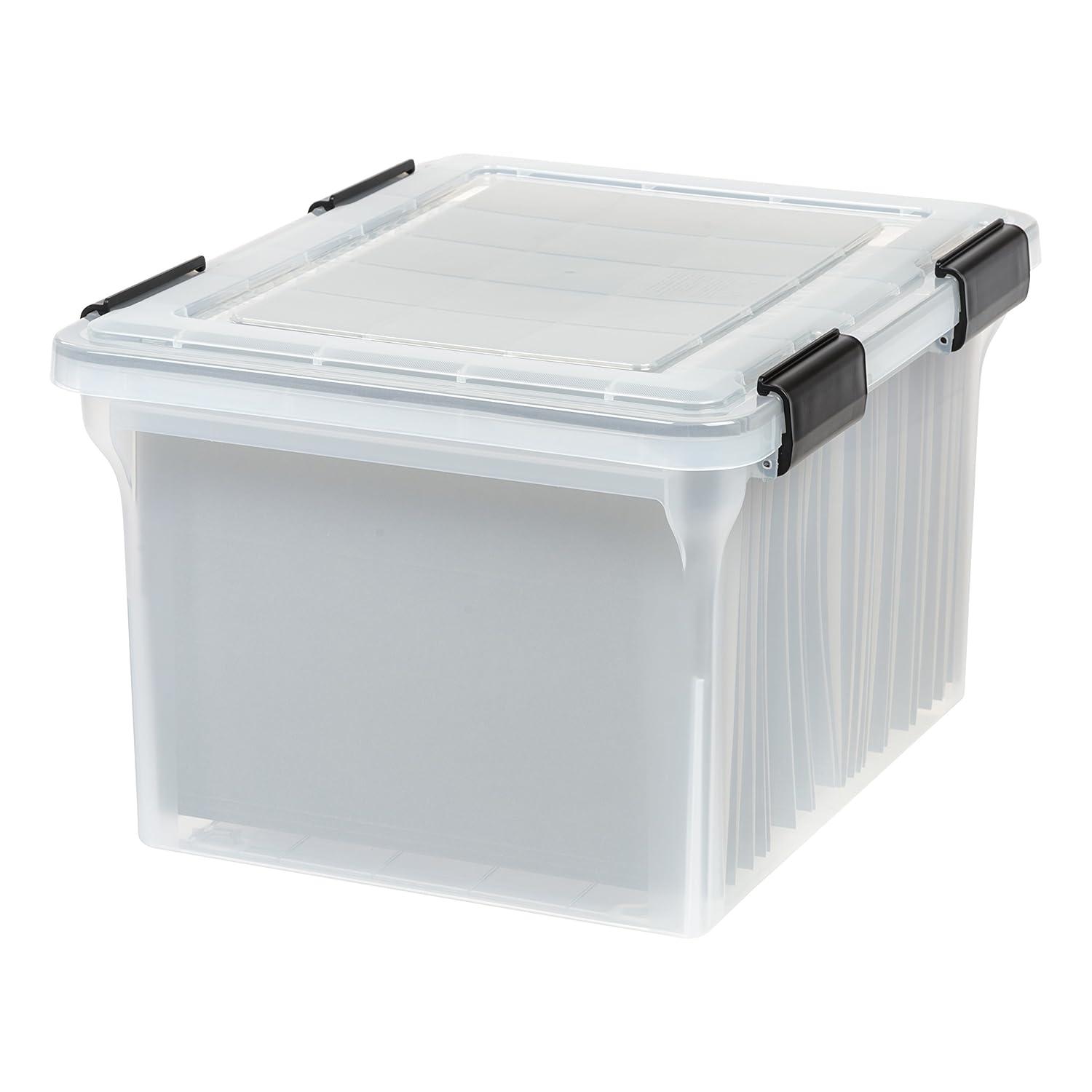 IRIS USA WeatherPro File Organizer Plastic File Box for Letter/Legal File, Clear, 32 Qt. 1Pack