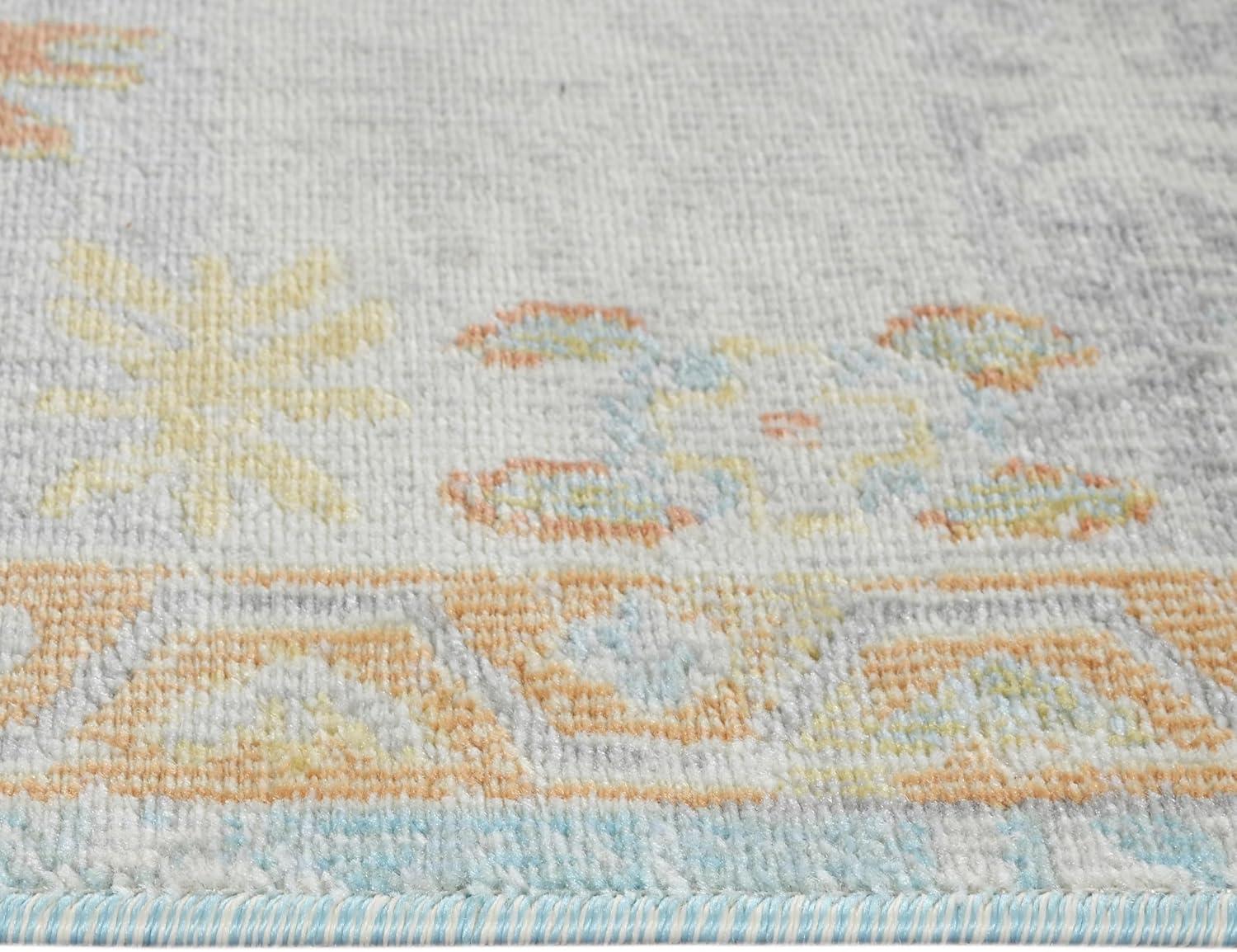 Bohemian 9 ft. X 12 ft. Aqua Border, Floral, Oriental Area Rug
