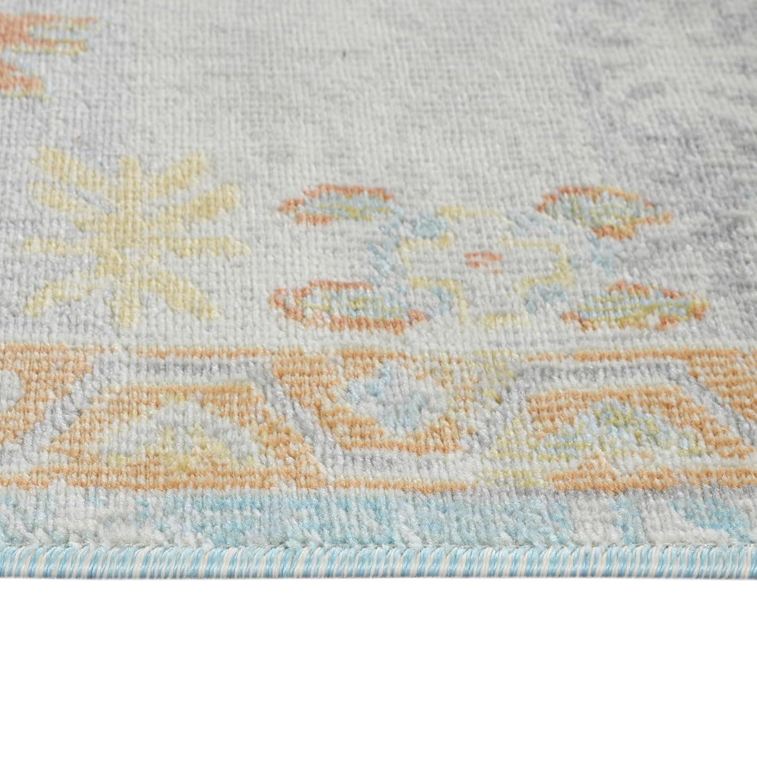Bohemian 9 ft. X 12 ft. Aqua Border, Floral, Oriental Area Rug