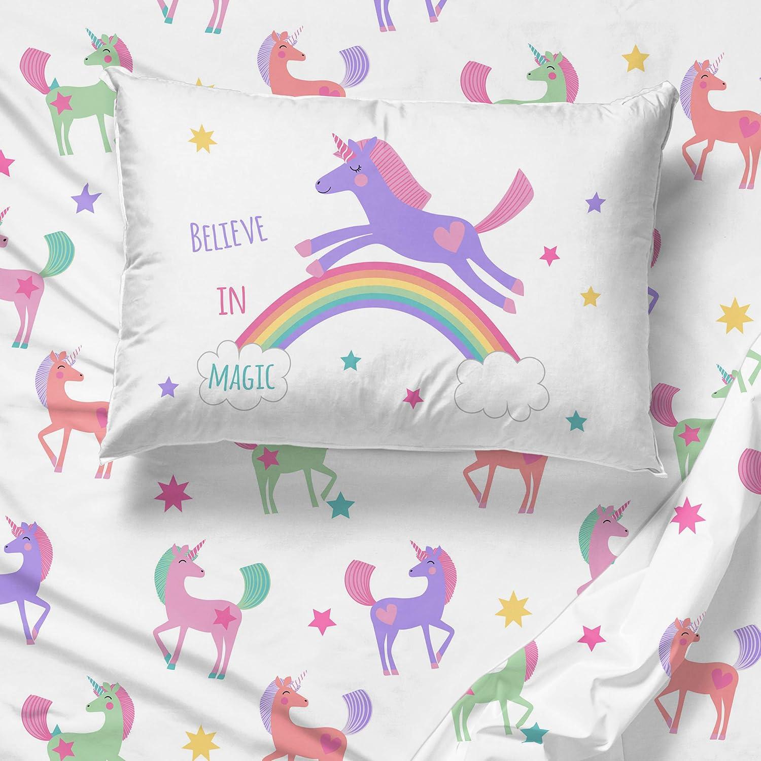 Gray Unicorn and Rainbow Microfiber Toddler Bedding Set