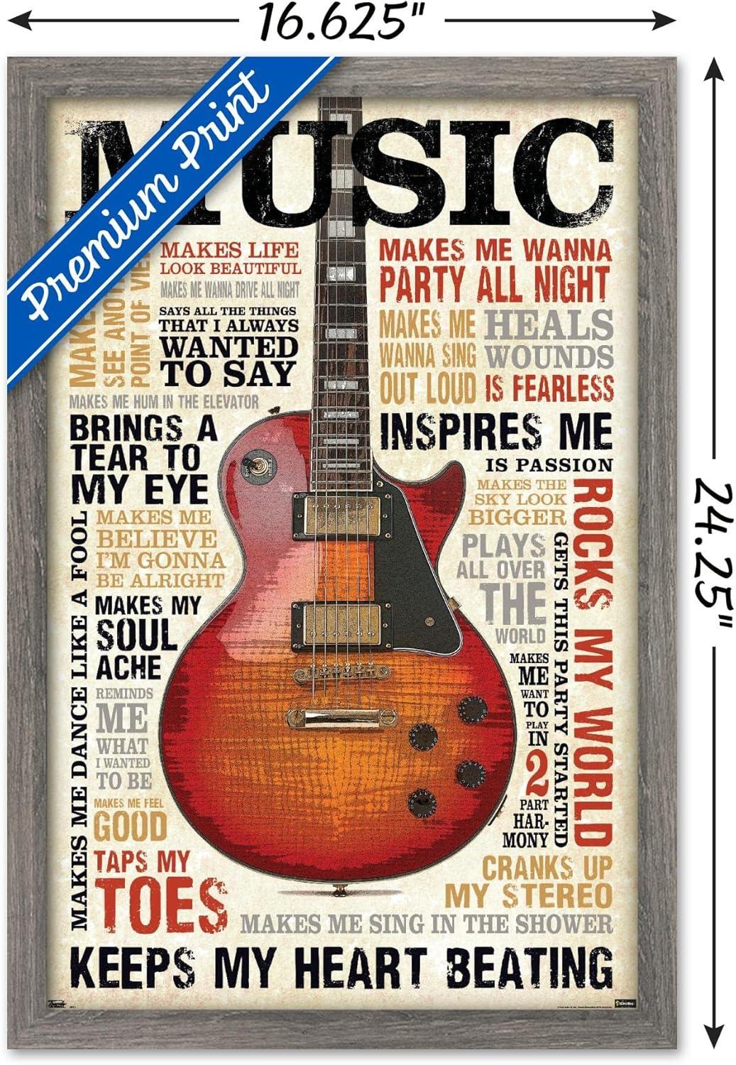Trends International Music Inspires Me Framed Wall Poster Prints Barnwood Framed Version 14.725" x 22.375"