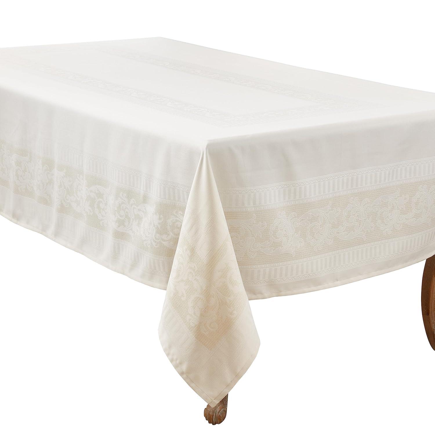 Saro Lifestyle Charming Jacquard Floral Tablecloth, 65"x104", Off-White
