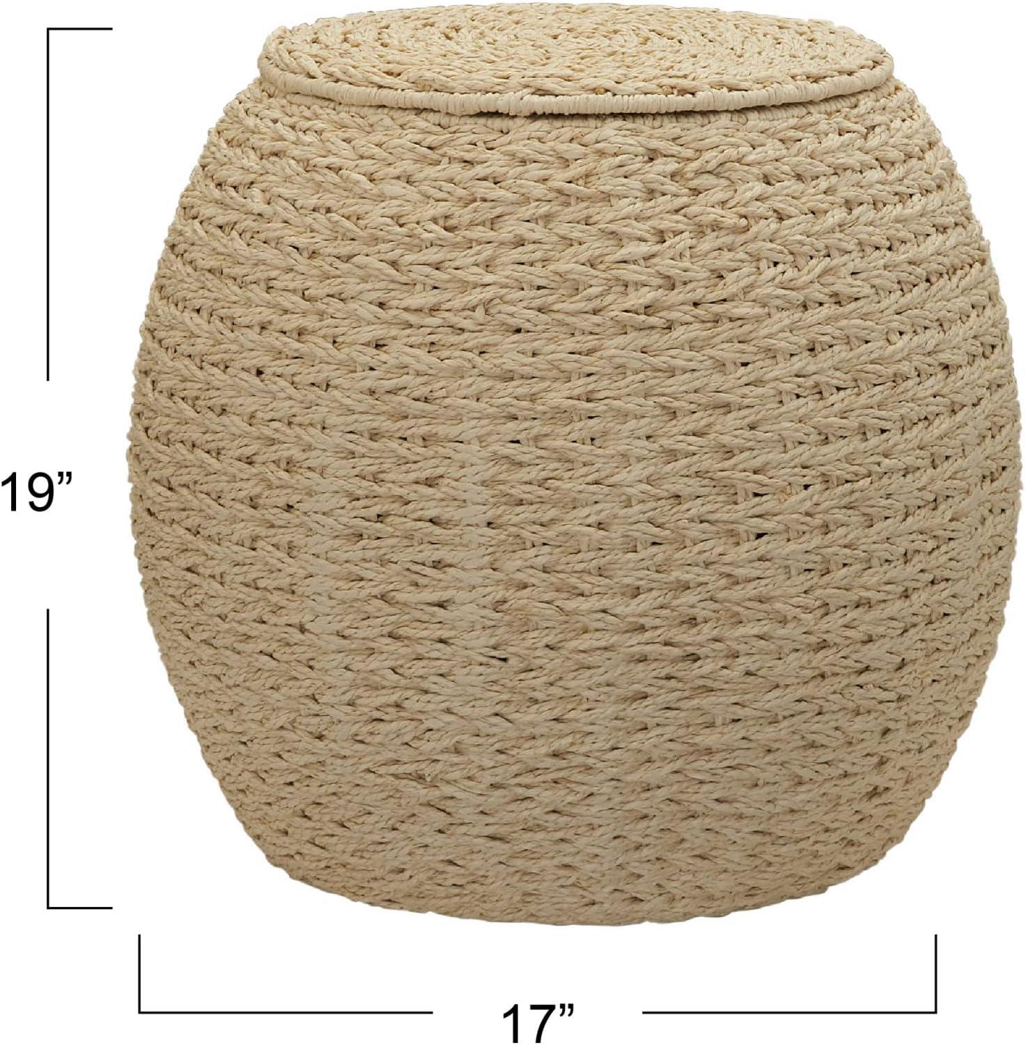 Household Essentials Barrel Basket Side Table, Hand-woven Resin Woven, Sturdy Metal Frame, Weather Resistant, Easy to Clean, Multipurpose, Great for Indoor and Outdoor Use, Cream