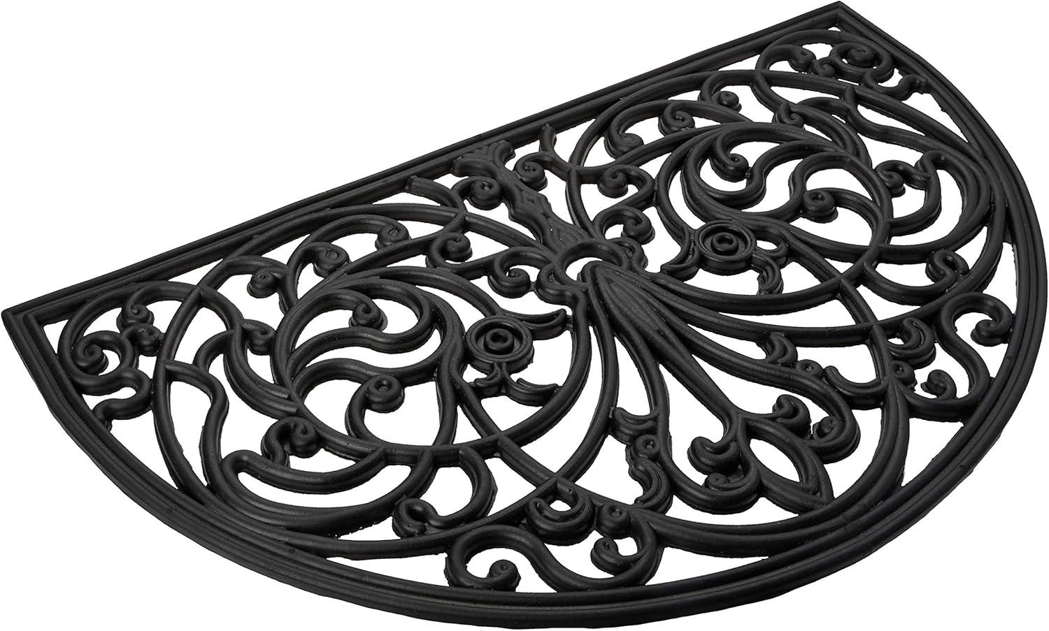 Black Wrought Iron Rubber Semicircle Outdoor Entrance Rug